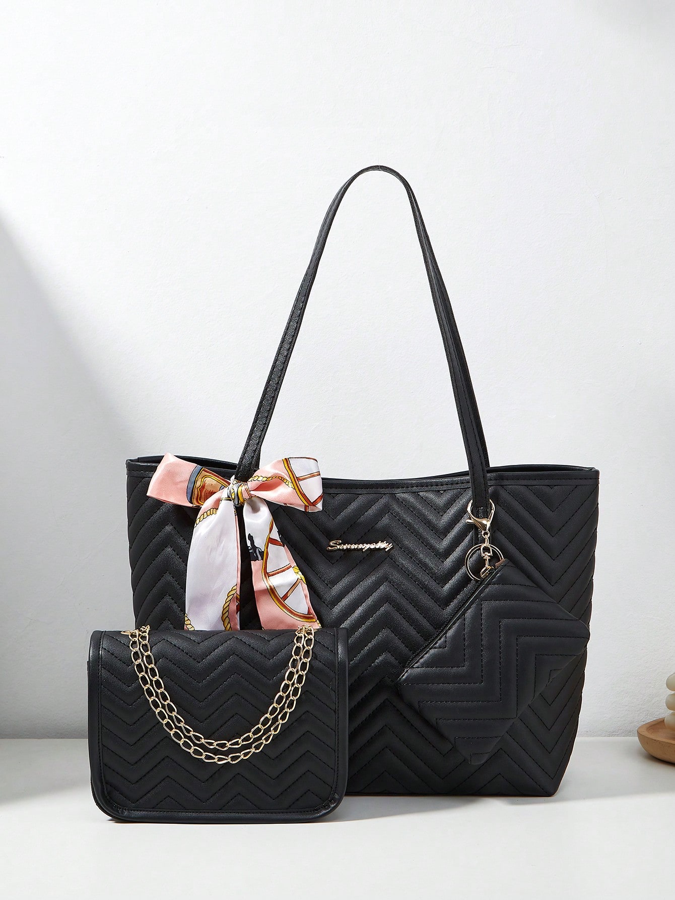 /set Écharpe pour femme, Sac fourre-tout, Sac à bandoulière à chaîne, Porte-monnaie, Sac — vue 9