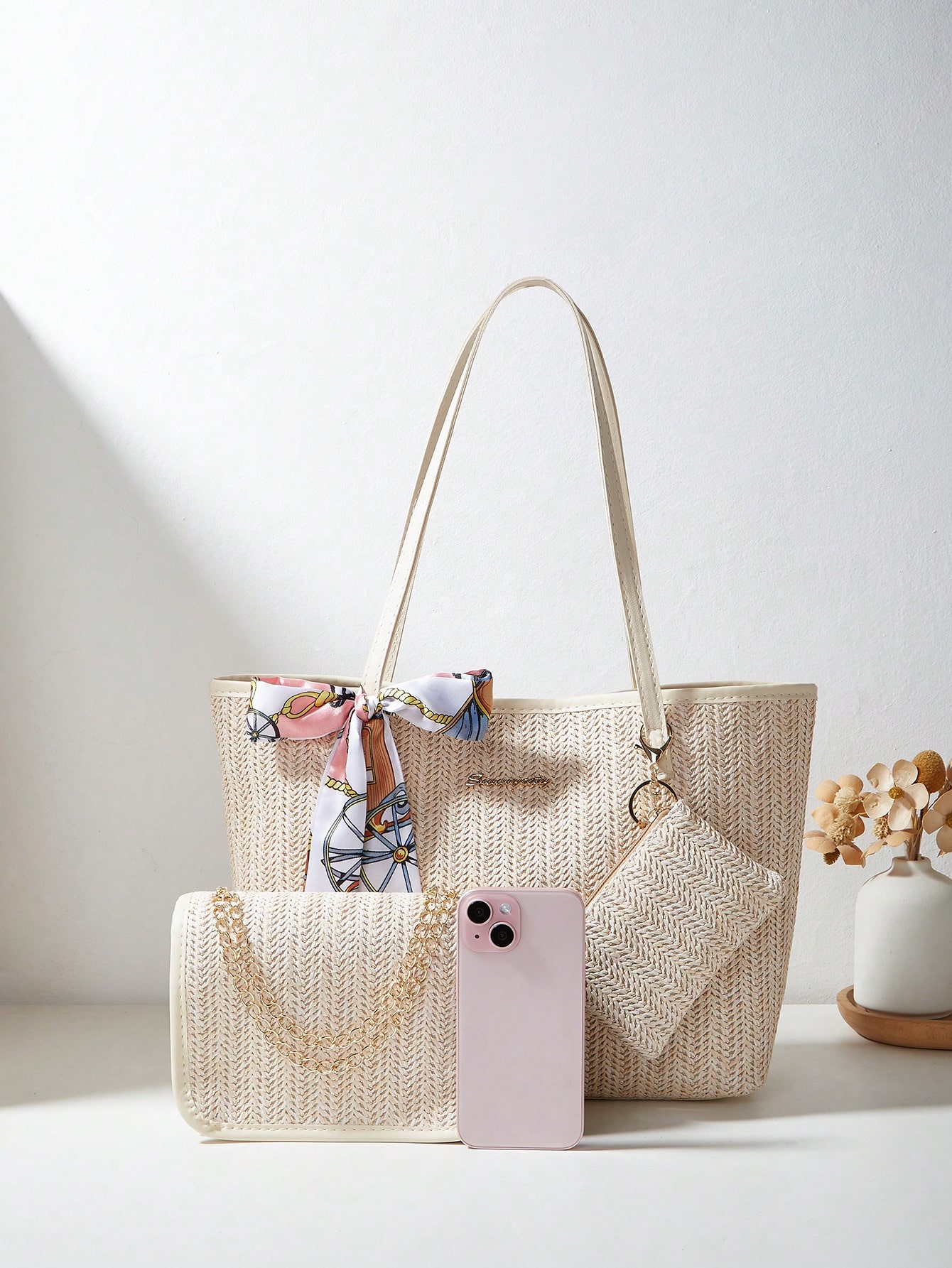 /set Écharpe pour femme, Sac fourre-tout, Sac à bandoulière à chaîne, Porte-monnaie, Sac — vue 11