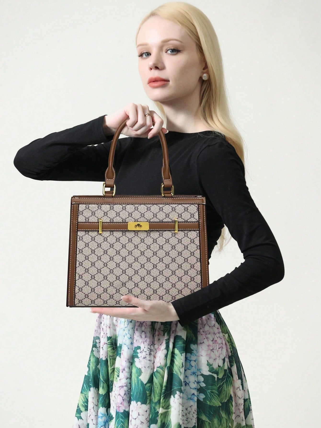 Ensemble de sac à main, sac à bandoulière, sac fourre-tout en PU à carreaux multicolores, mode — vue 9