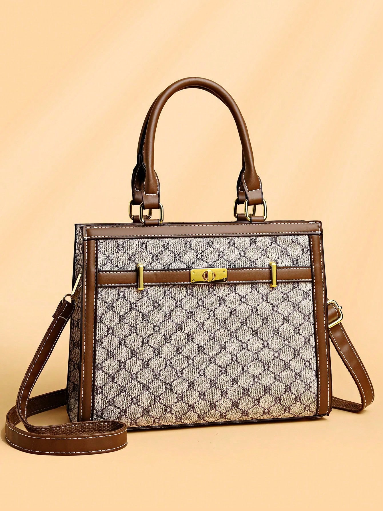 Ensemble de sac à main, sac à bandoulière, sac fourre-tout en PU à carreaux multicolores, mode — vue 12