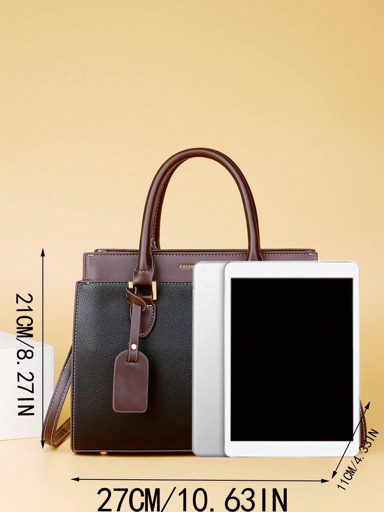 Ensemble de sac à main, sac à bandoulière, sac fourre-tout en PU à carreaux multicolores, mode — vue 11