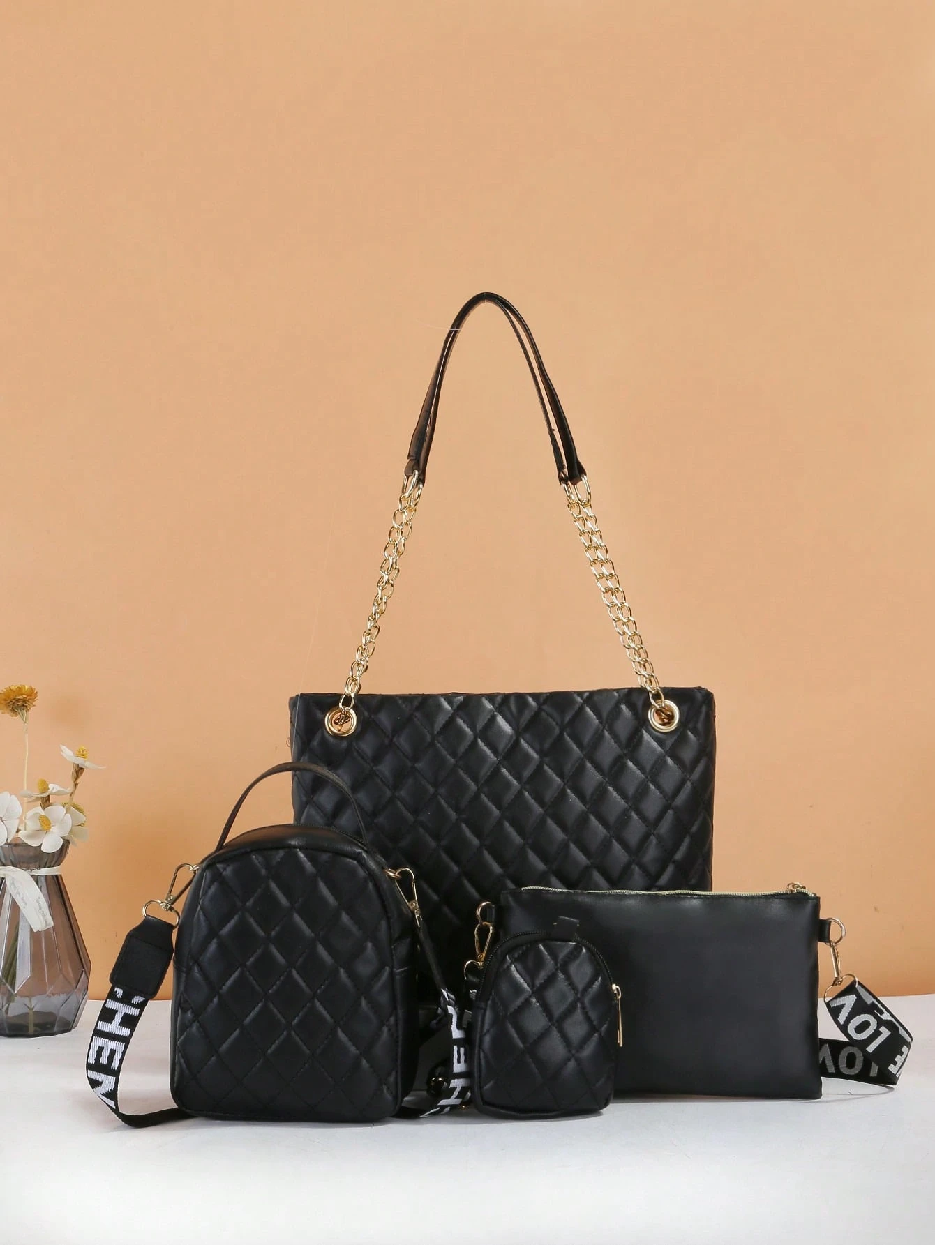 Ensemble de sac à main femme à motif pois, style décontracté avec boucle, fermeture — vue 12