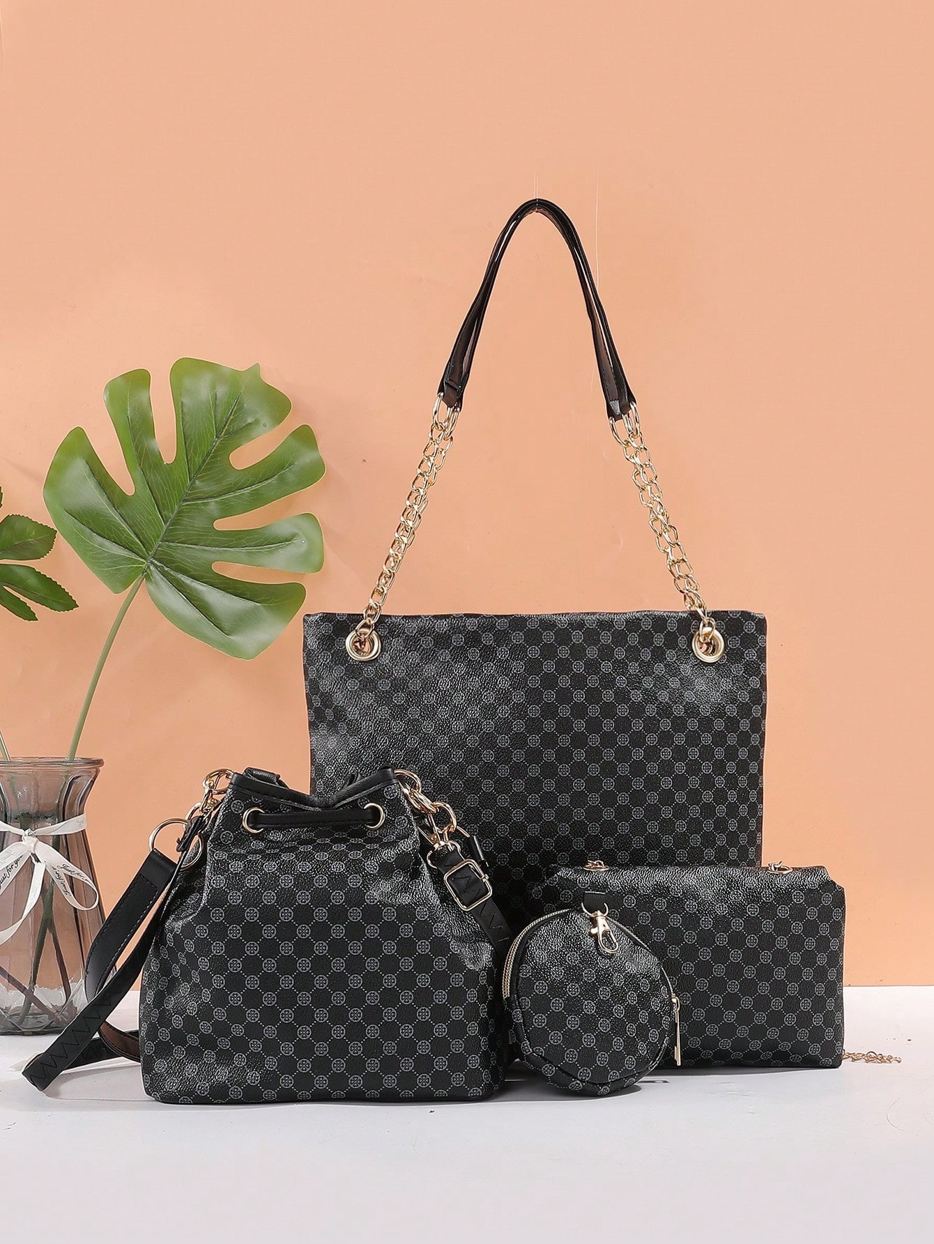 Ensemble de sac à main femme à motif pois, style décontracté avec boucle, fermeture — vue 8