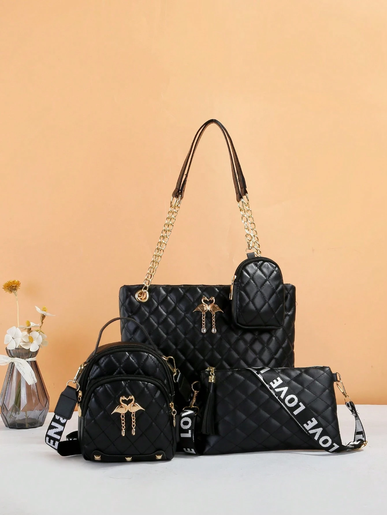 Ensemble de sac à main femme à motif pois, style décontracté avec boucle, fermeture — vue 11