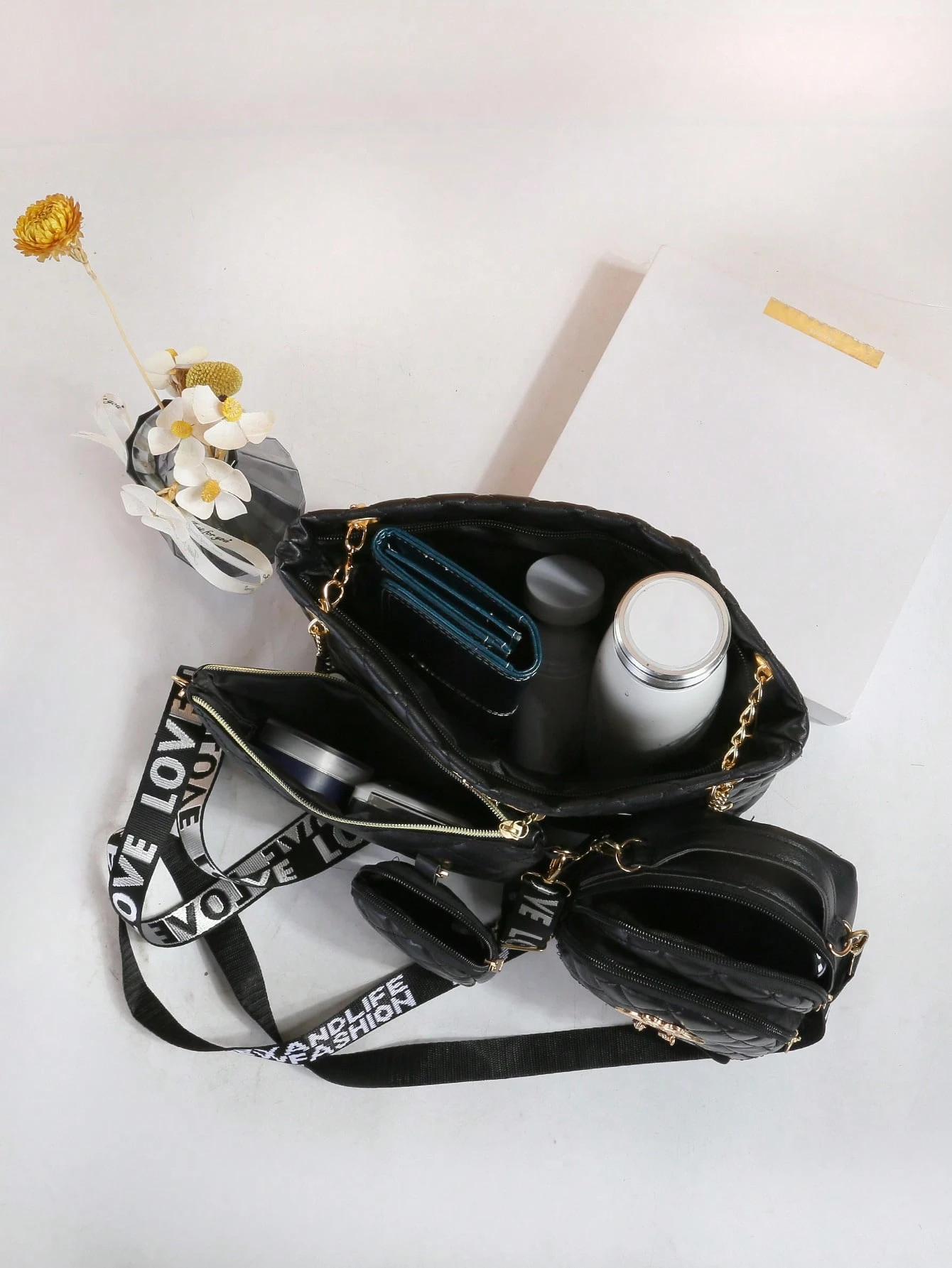 Ensemble de sac à main femme à motif pois, style décontracté avec boucle, fermeture — vue 13