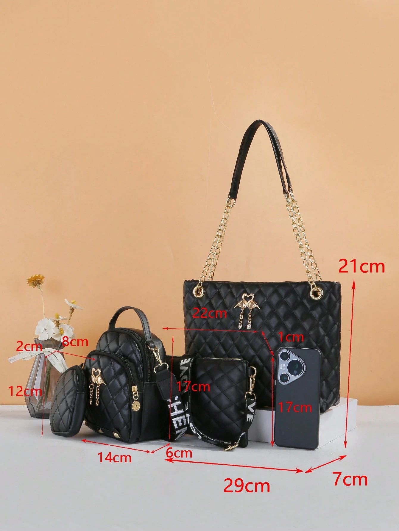 Ensemble de sac à main femme à motif pois, style décontracté avec boucle, fermeture — vue 14