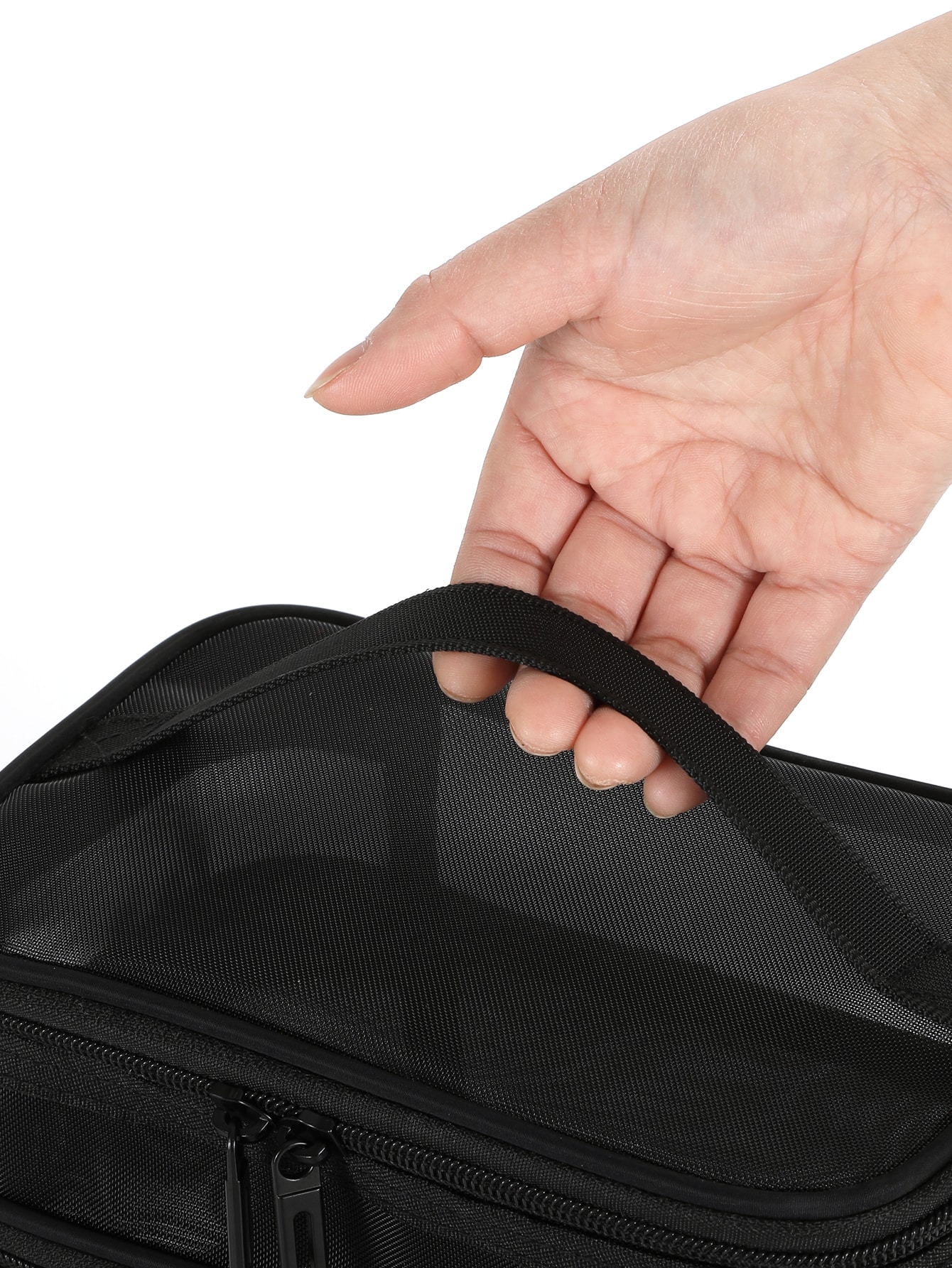 Sac de maquillage multifonction en maille noire à grande capacité avec double — vue 4