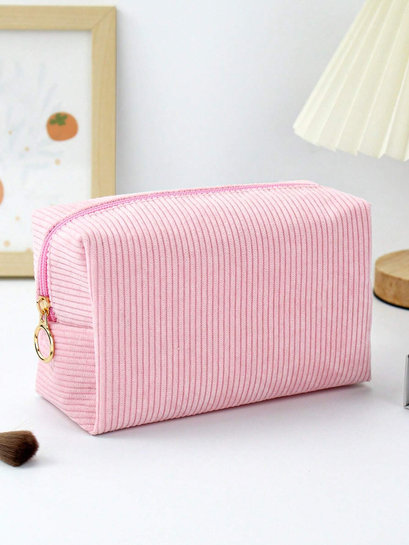 Sac de maquillage en velours côtelé minimaliste à la mode, organisateur de rangement de