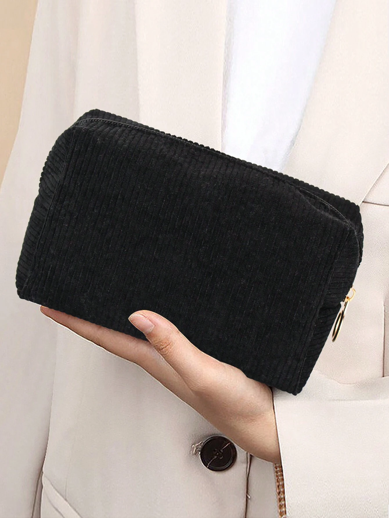 Sac de maquillage en velours côtelé minimaliste à la mode, organisateur de rangement de — vue 5