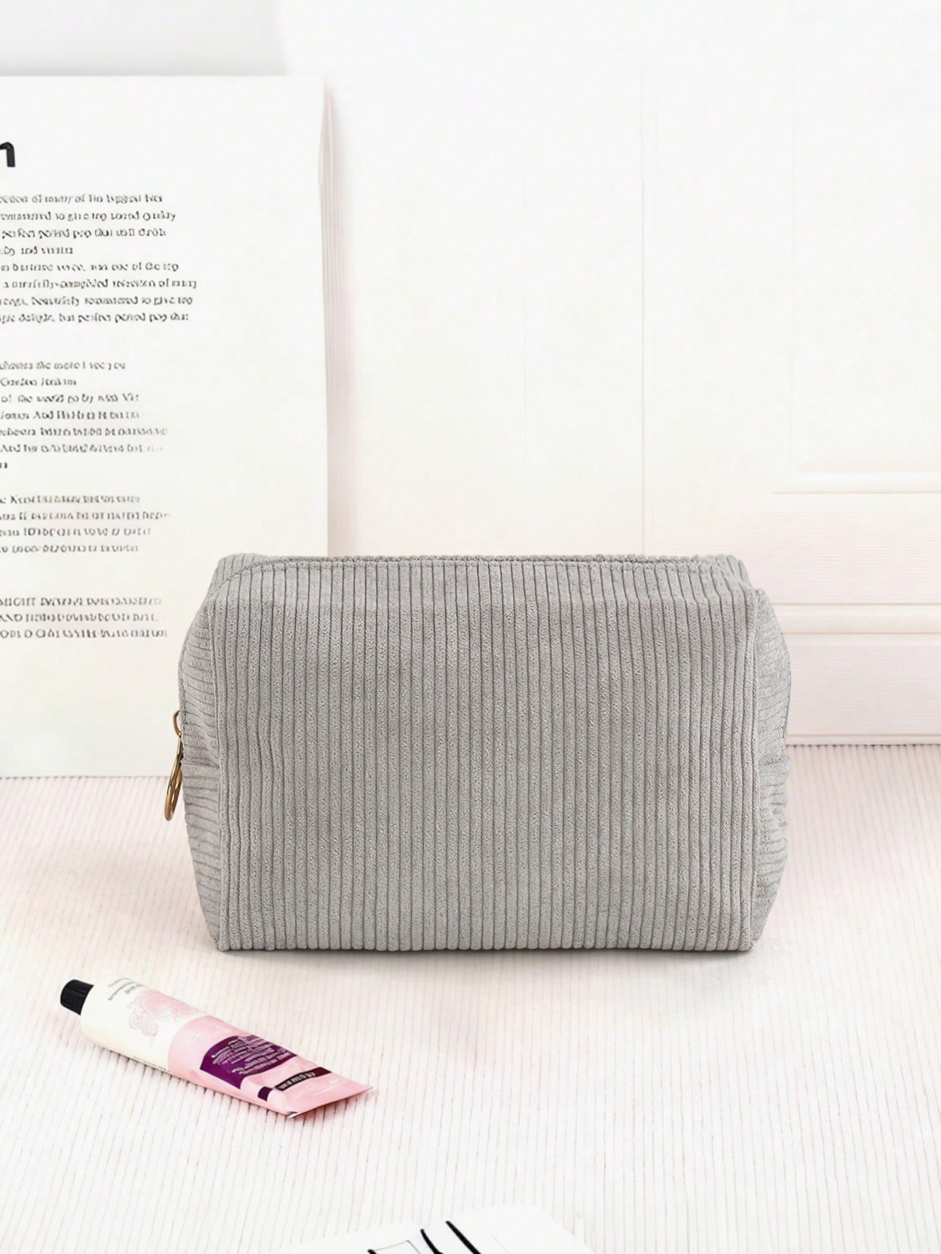 Sac de maquillage en velours côtelé minimaliste à la mode, organisateur de rangement de — vue 6