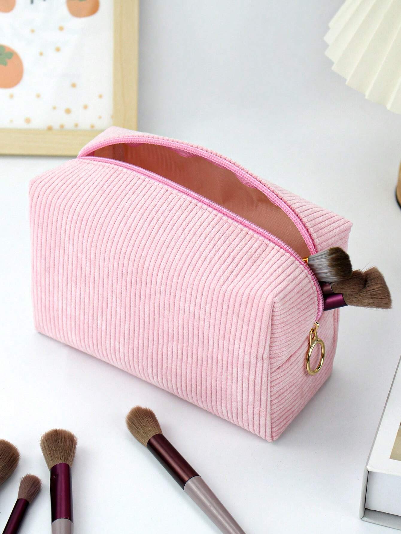 Sac de maquillage en velours côtelé minimaliste à la mode, organisateur de rangement de — vue 7