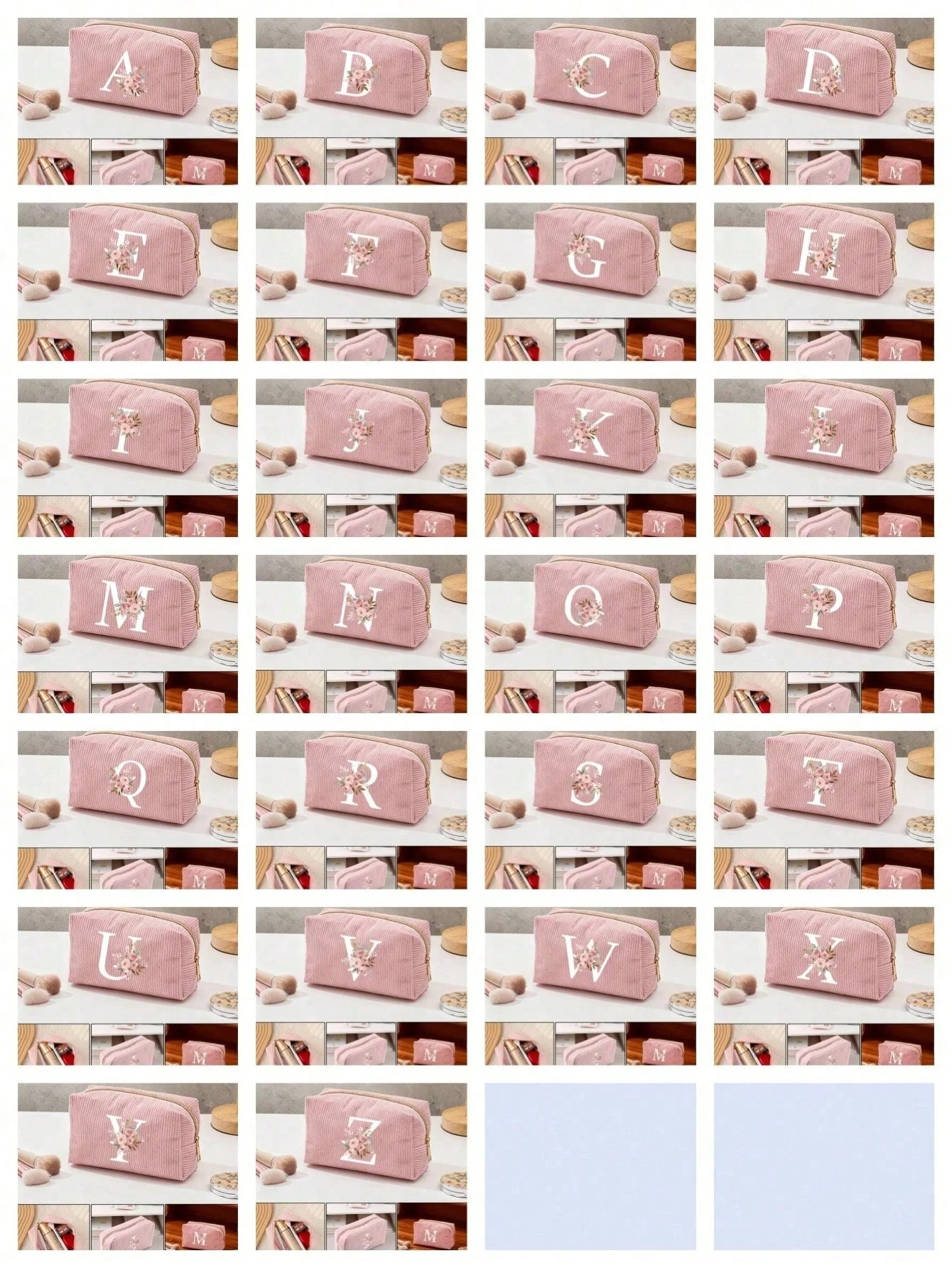Sac de maquillage en velours rose A-Z avec lettre initiale, sac de toilette de voyage — vue 9