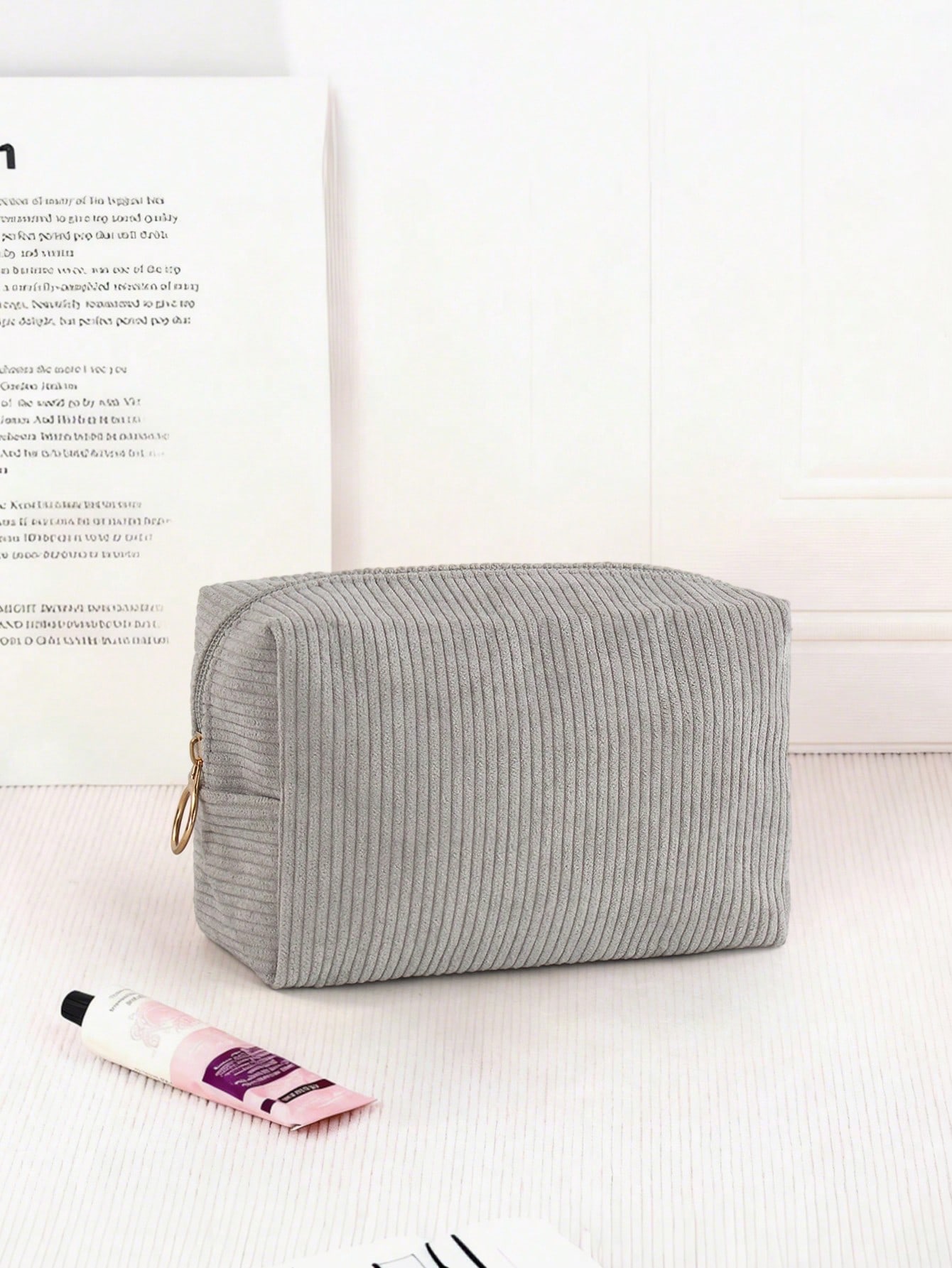 Sac de maquillage en velours côtelé minimaliste à la mode, organisateur de rangement de — vue 9