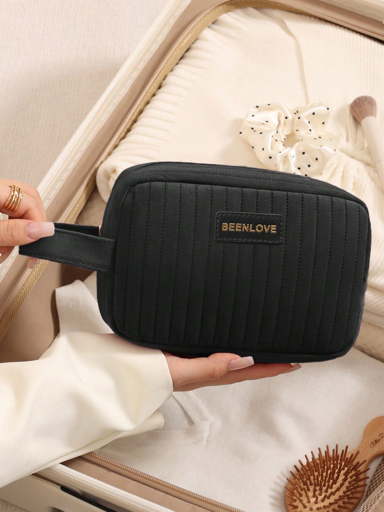 1/3 pièces Sac cosmétique portable en velours - Trousse de maquillage zippée légère, — vue 6