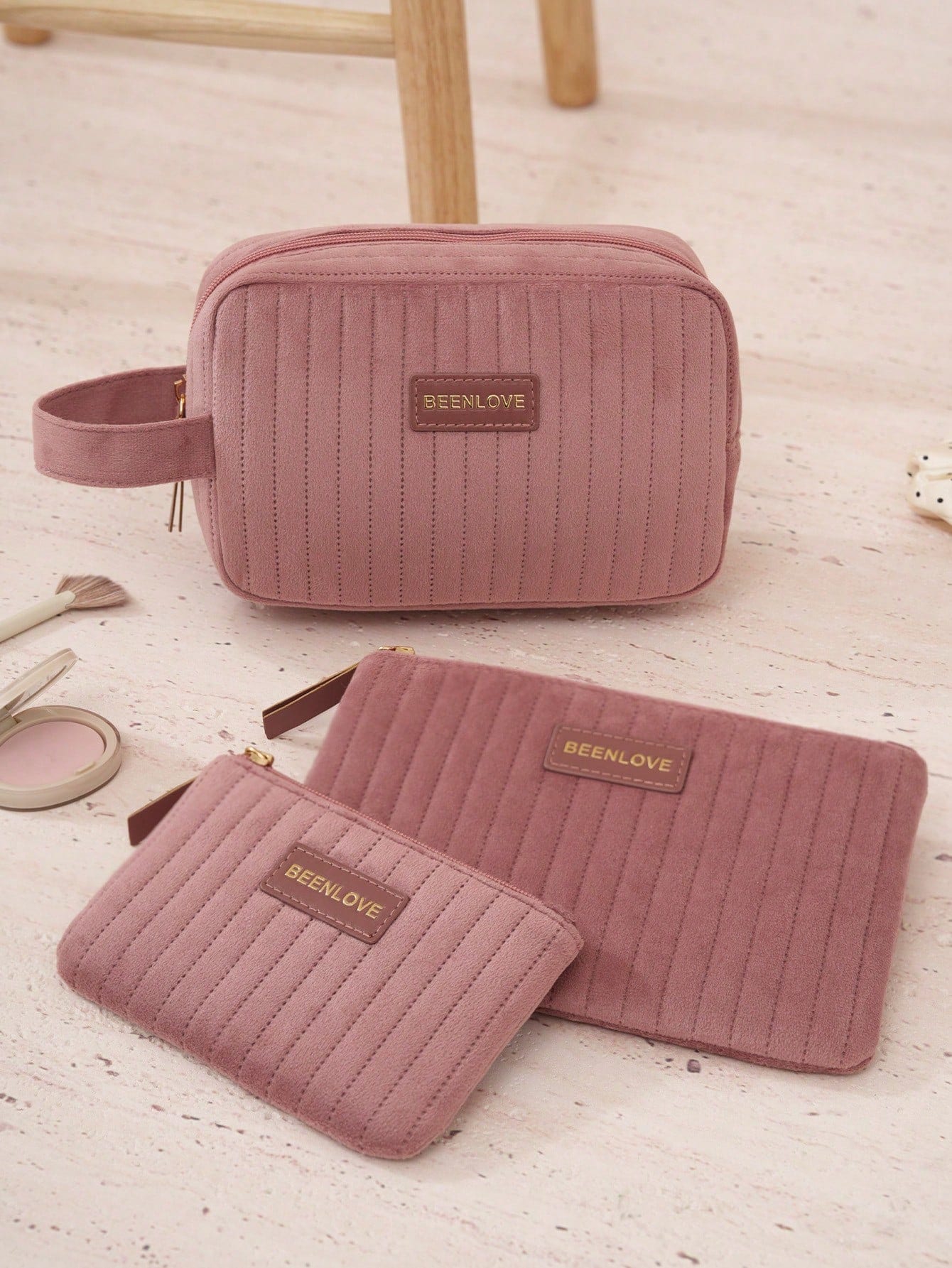 1/3 pièces Sac cosmétique portable en velours - Trousse de maquillage zippée légère,
