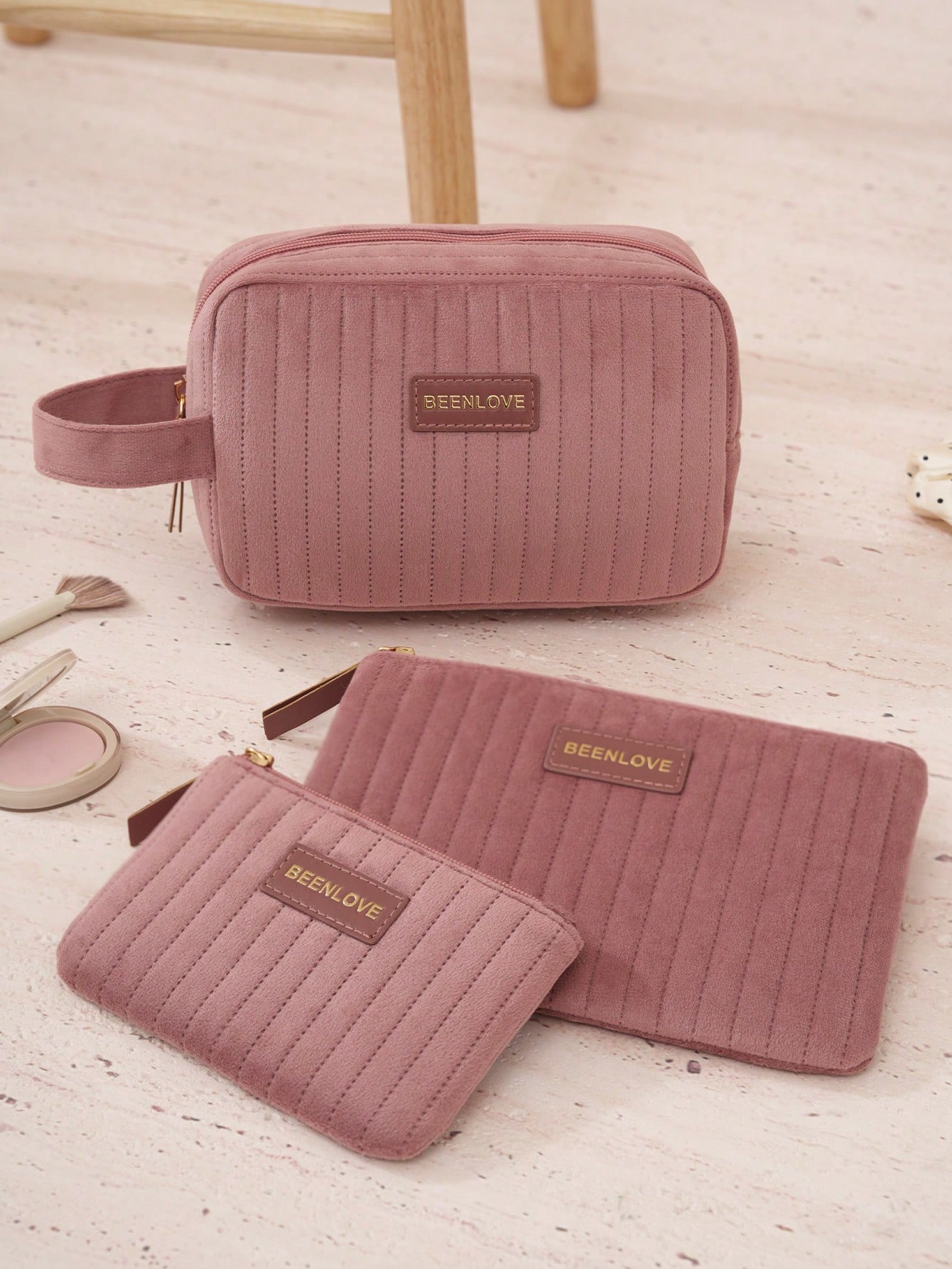 1/3 pièces Sac cosmétique portable en velours - Trousse de maquillage zippée légère,