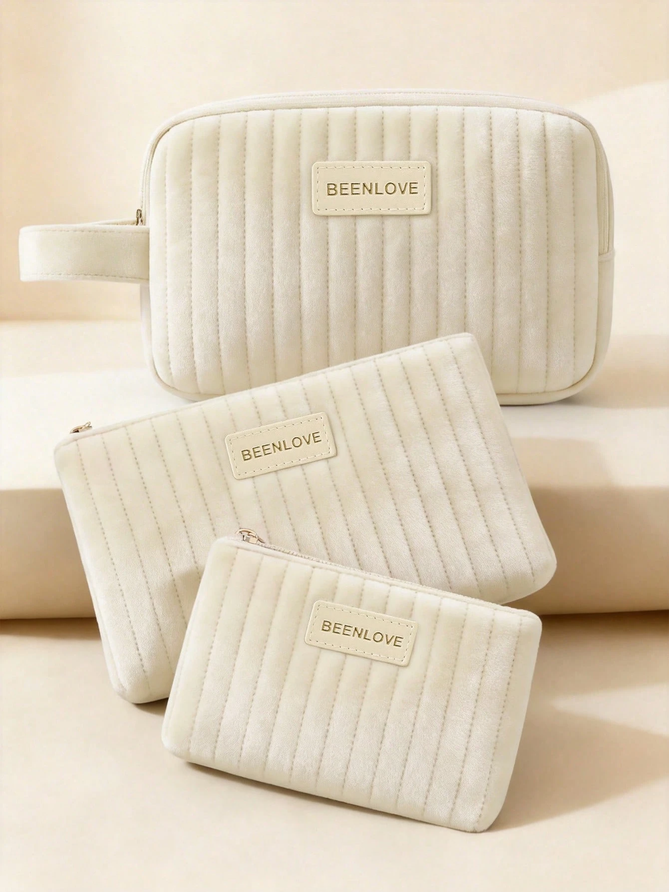 1/3 pièces Sac cosmétique portable en velours - Trousse de maquillage zippée légère, — vue 2