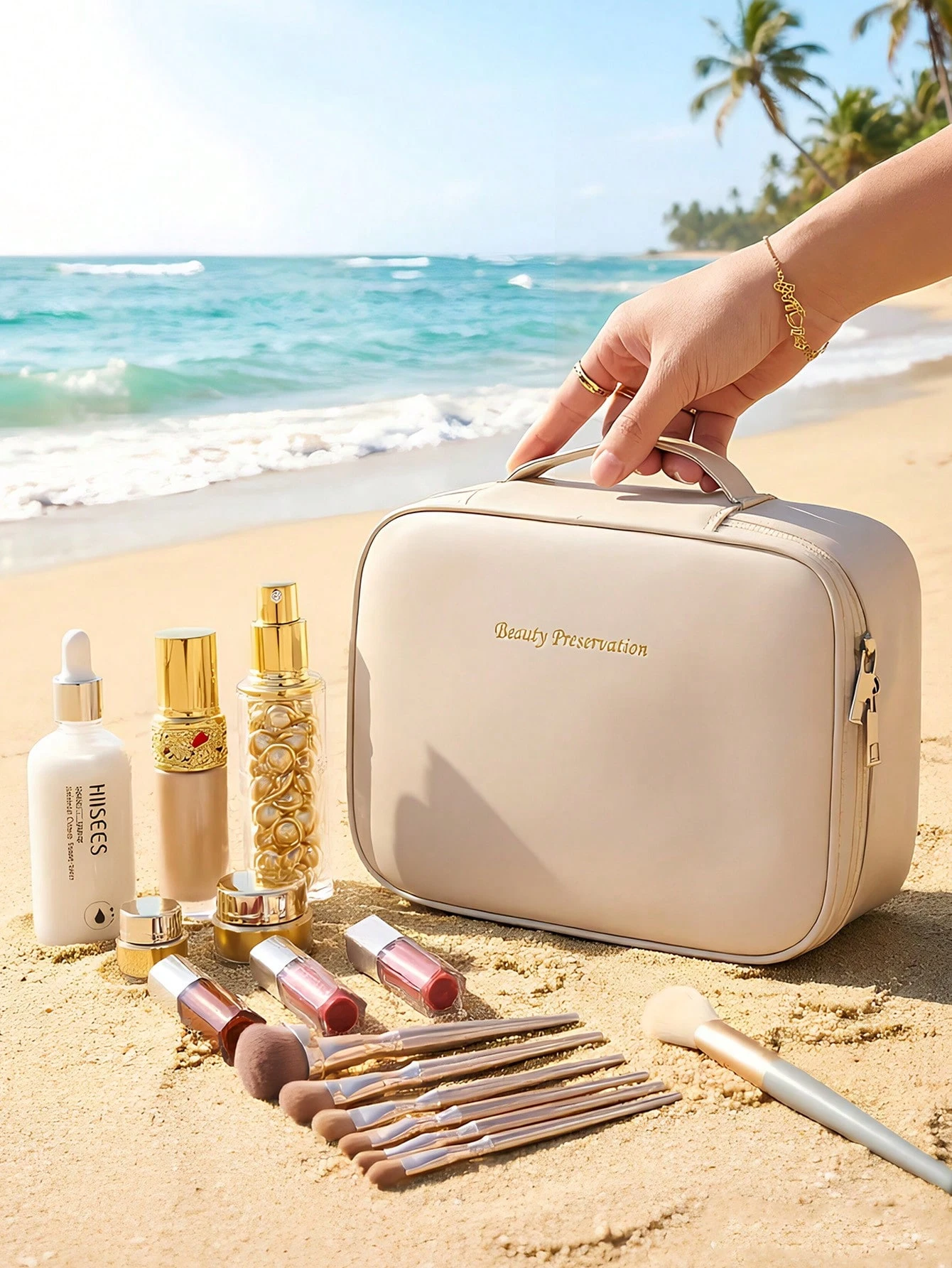 Sac de maquillage de voyage multifonction d'été, sac de rangement cosmétique grande — vue 4