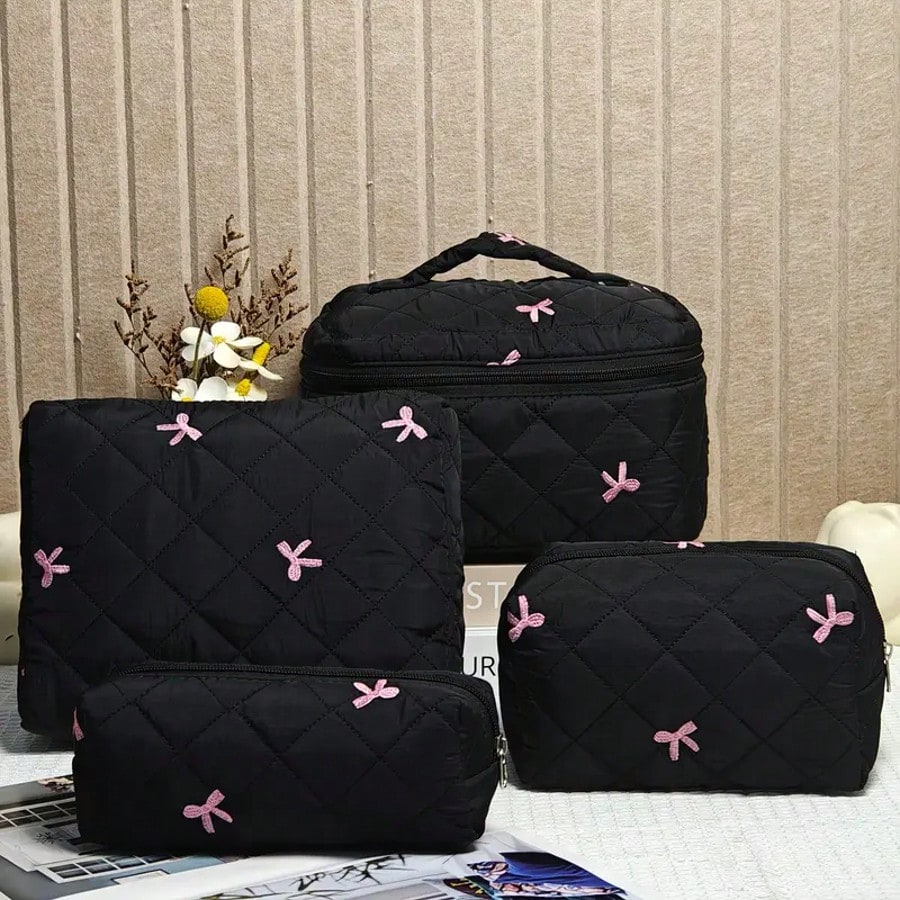 Sac cosmétique matelassé à design nœud, sac à maquillage nœud, organisateur de maquillage