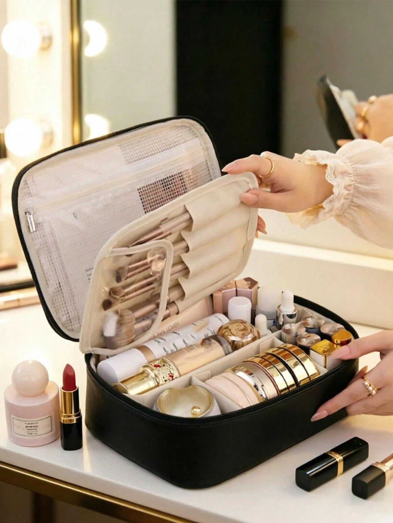 Sac de maquillage de voyage multifonction d'été, sac de rangement cosmétique grande — vue 12