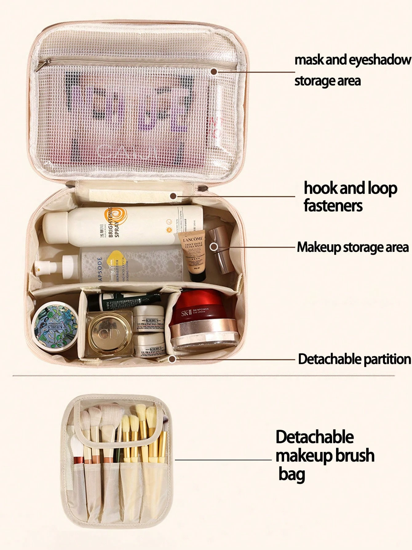 Sac de maquillage de voyage multifonction d'été, sac de rangement cosmétique grande — vue 8