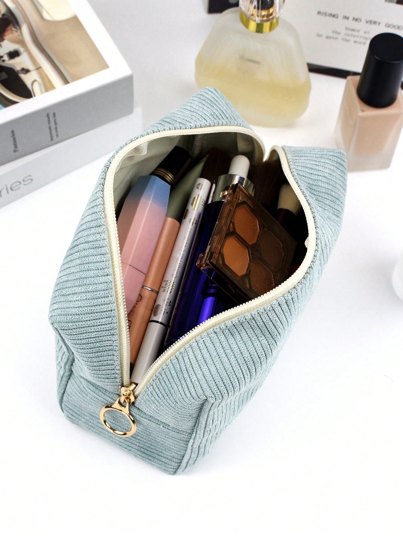 Sac de maquillage en velours côtelé minimaliste à la mode, organisateur de rangement de — vue 15