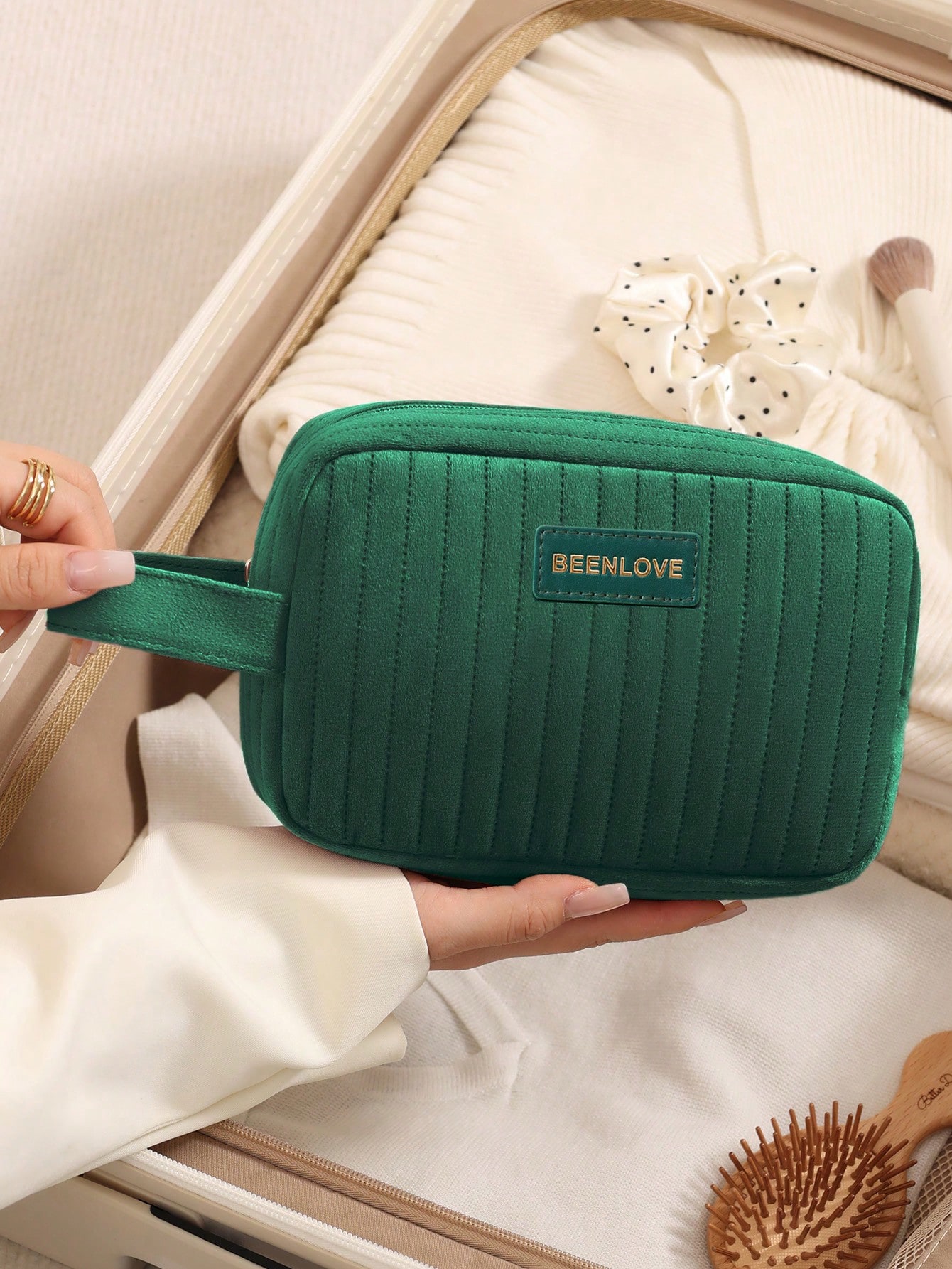 1/3 pièces Sac cosmétique portable en velours - Trousse de maquillage zippée légère, — vue 15