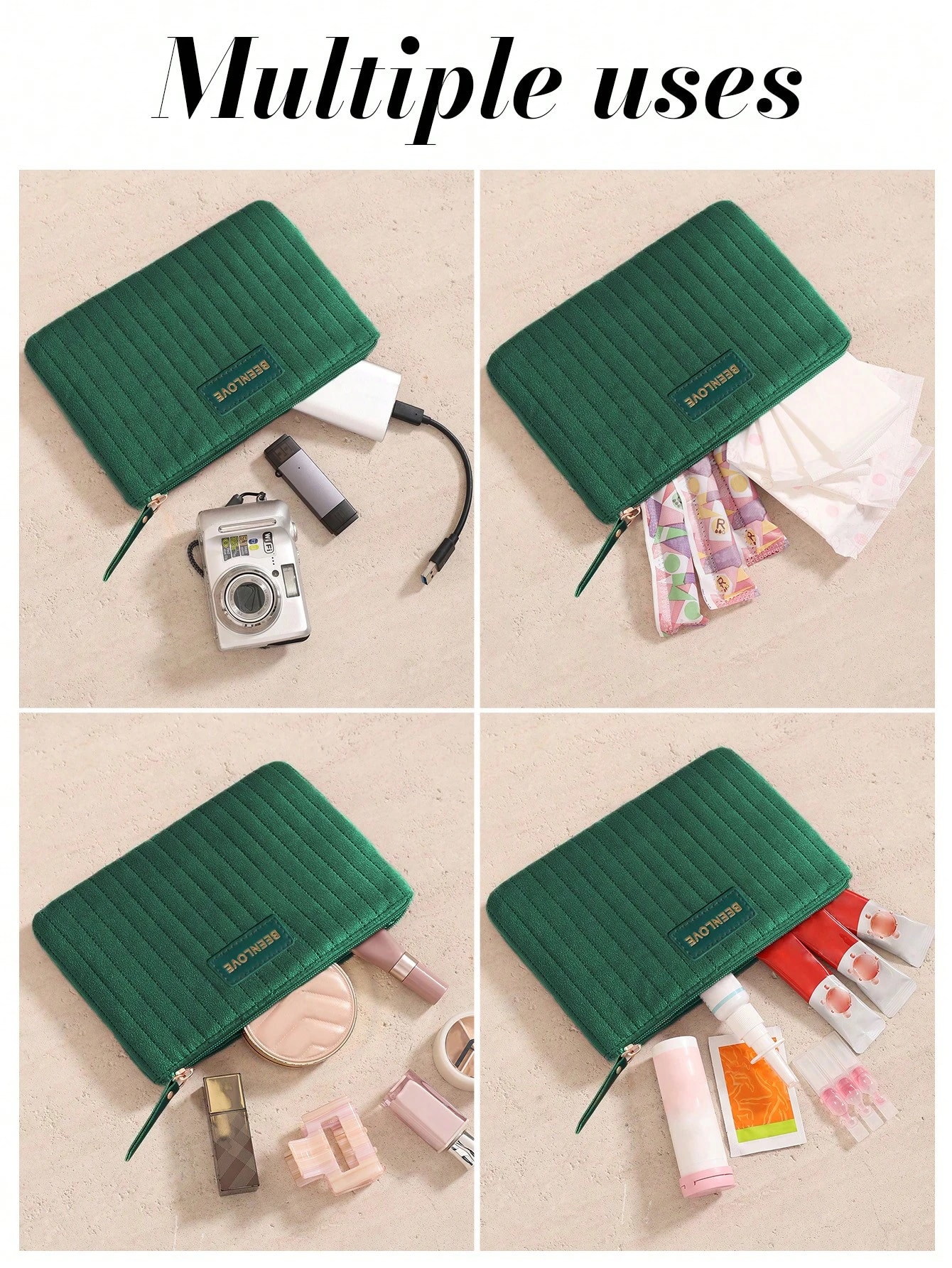 1/3 pièces Sac cosmétique portable en velours - Trousse de maquillage zippée légère, — vue 14