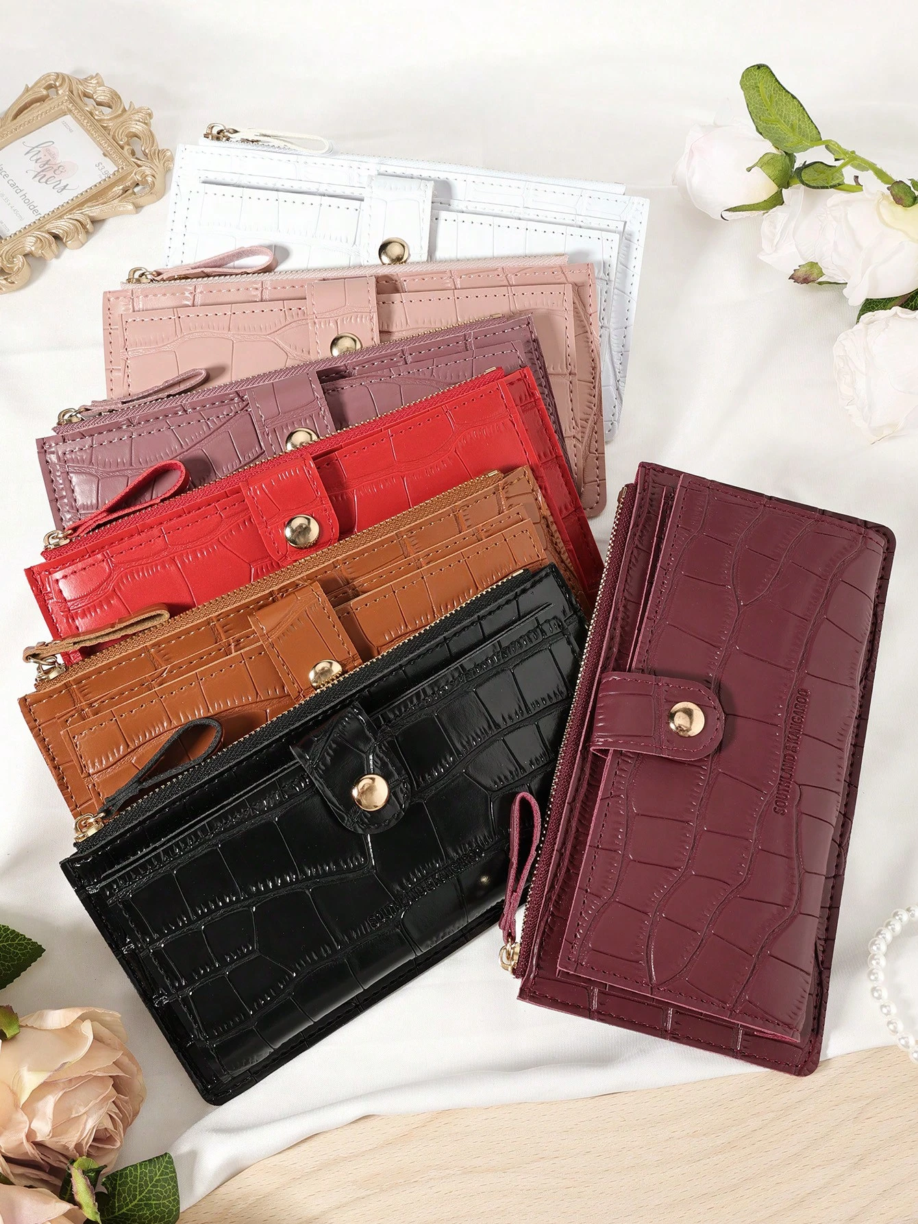 Sac bordeaux, sac rouge cerise, sac rouge vin, portefeuille long pliant pour femme avec — vue 3