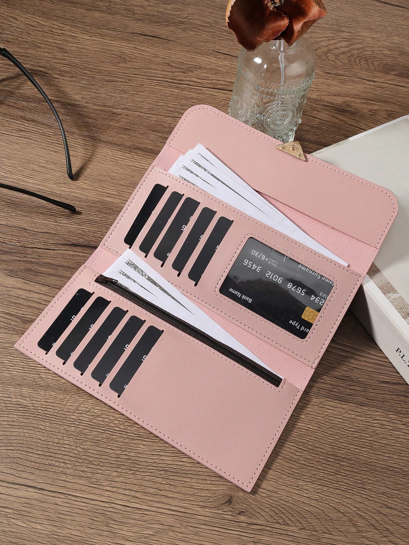 Portefeuille femme moderne pliant, slim, polyvalent, grande capacité, avec porte-cartes — vue 12