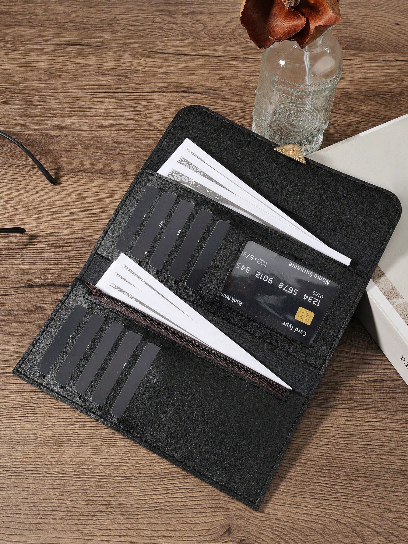 Portefeuille femme moderne pliant, slim, polyvalent, grande capacité, avec porte-cartes — vue 11