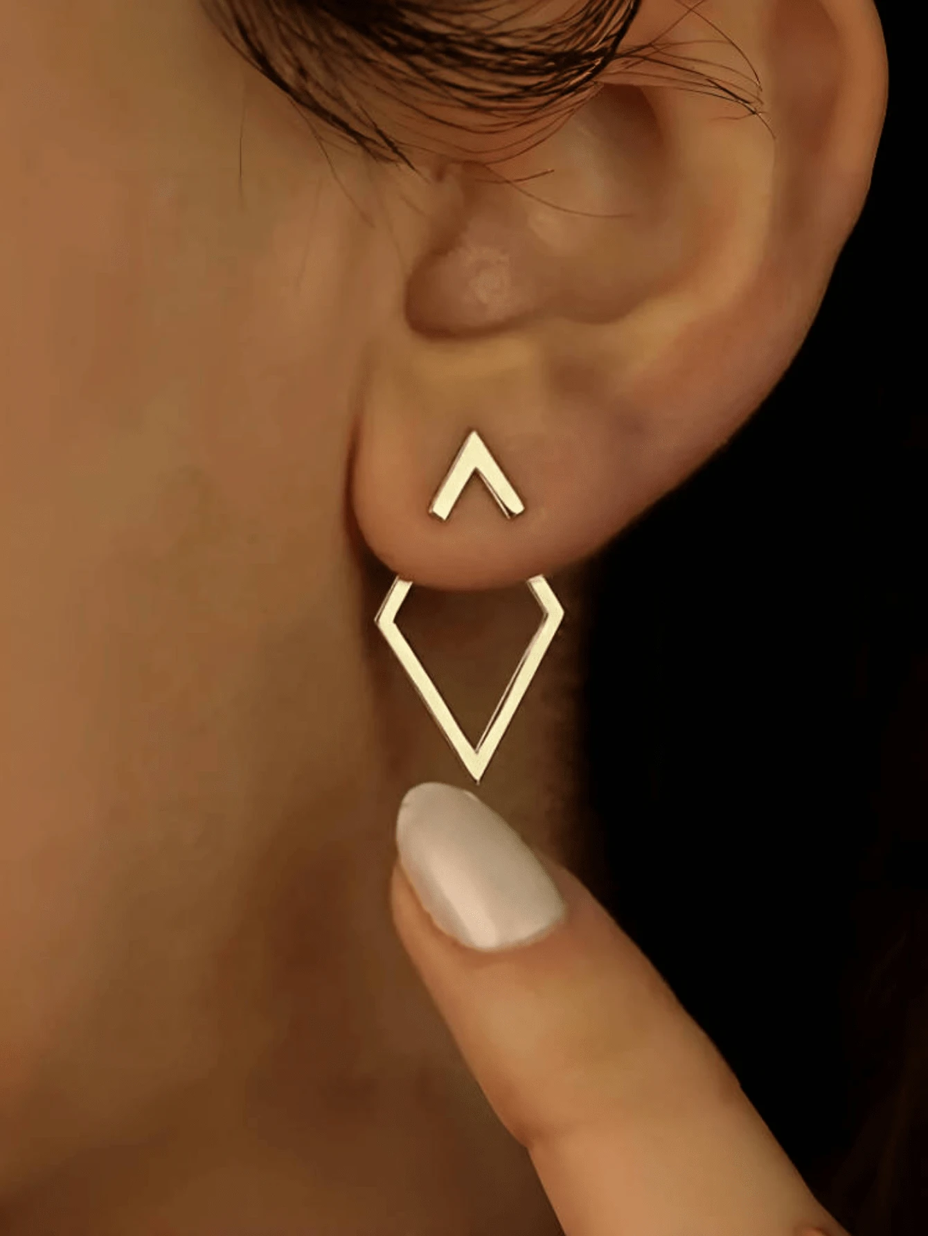 1 paire Boucles d'oreilles géométriques minimalistes creuses en forme de diamant, avant
