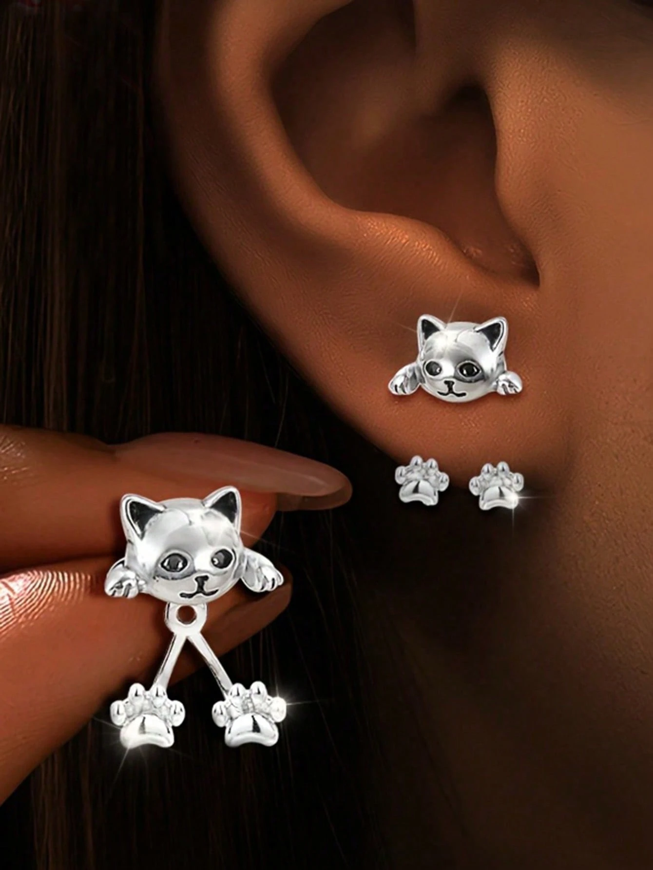 1 paire de boucles d'oreilles à boule de strass avec fermeture à vis double tête de style — vue 10