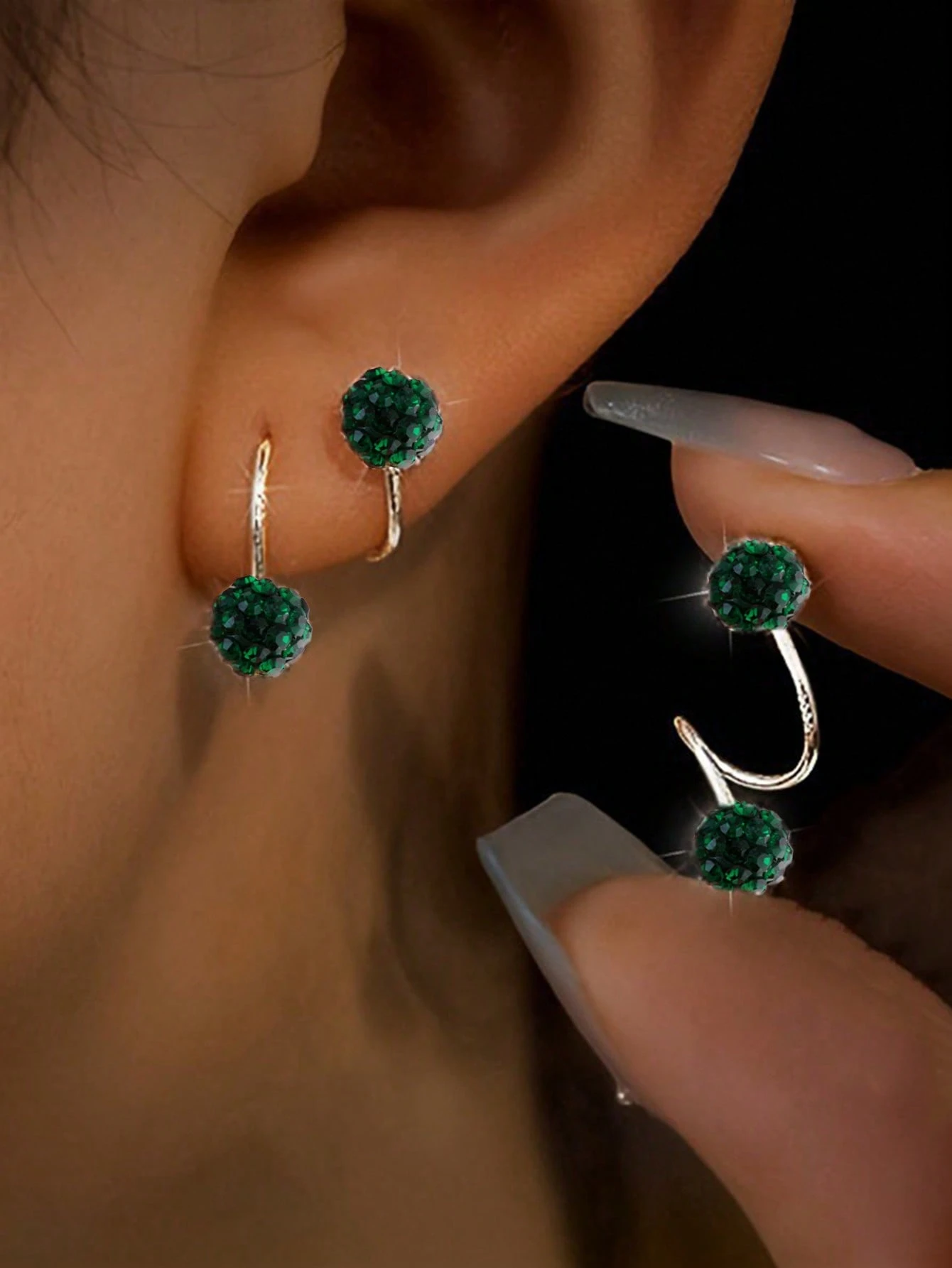 1 paire de boucles d'oreilles à boule de strass avec fermeture à vis double tête de style — vue 8
