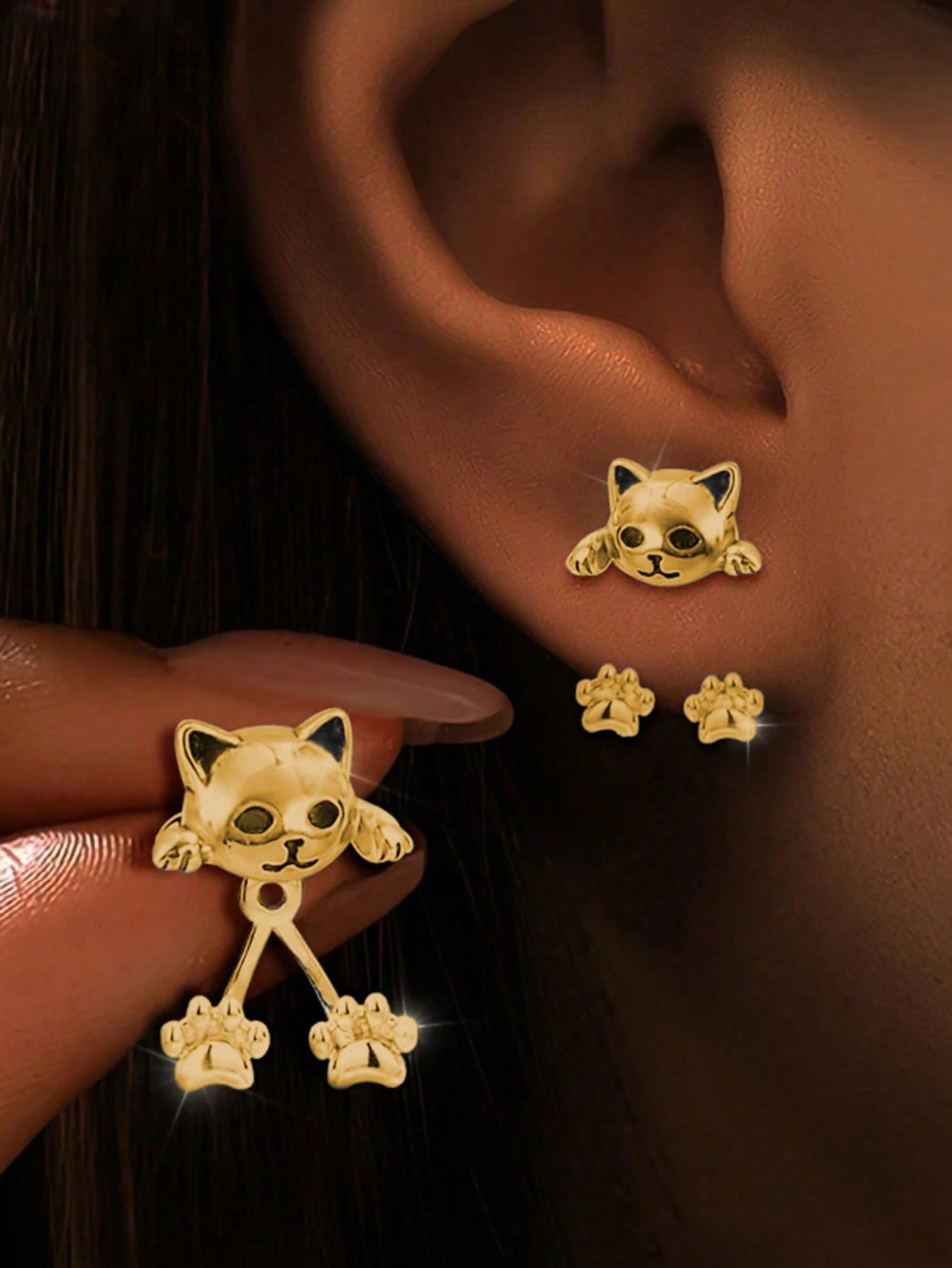 1 paire de boucles d'oreilles à boule de strass avec fermeture à vis double tête de style — vue 12