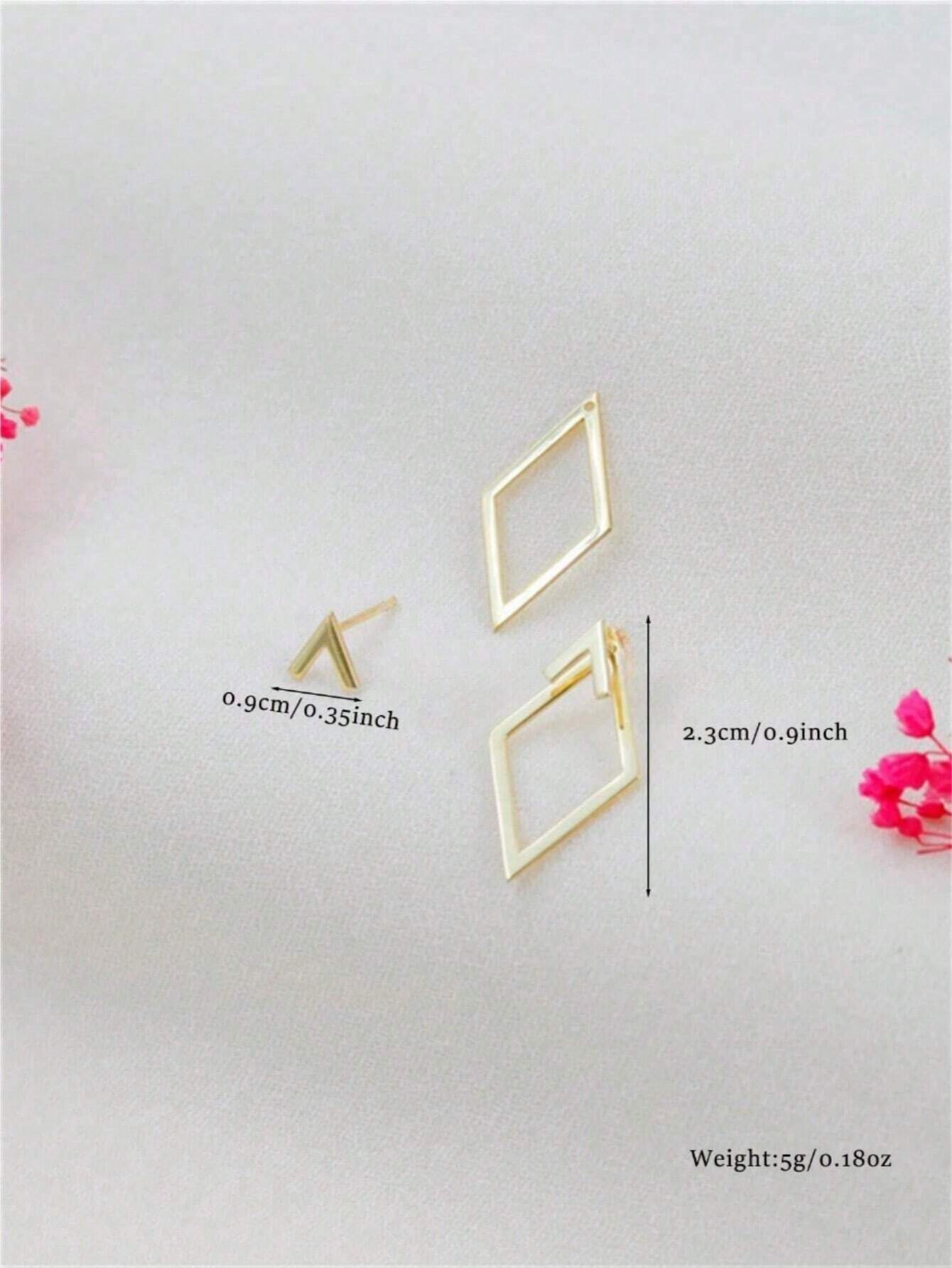 1 paire Boucles d'oreilles géométriques minimalistes creuses en forme de diamant, avant — vue 10