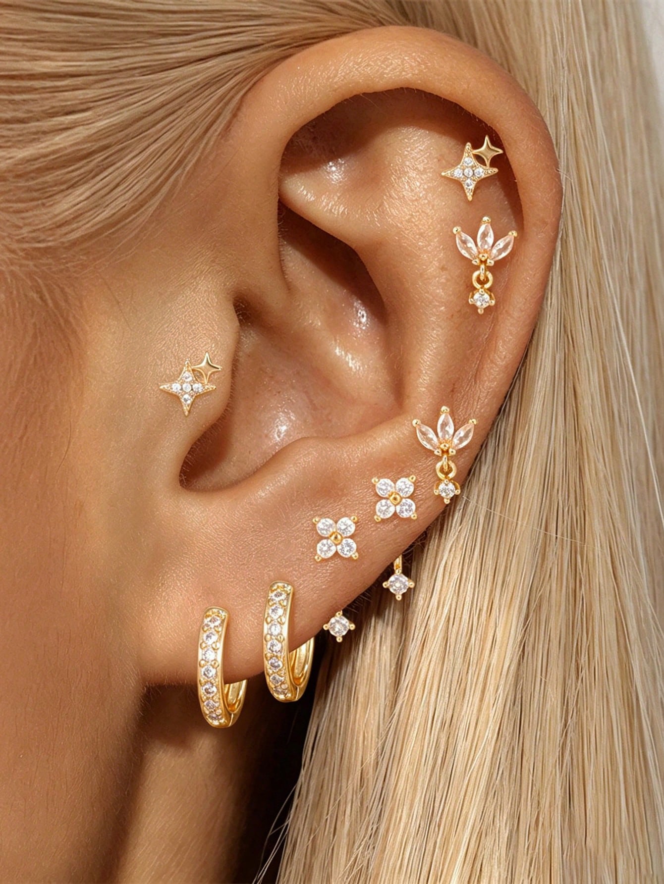 /Set Boucles d'oreilles à tige en forme d'étoile en acier inoxydable à la mode pour — vue 3