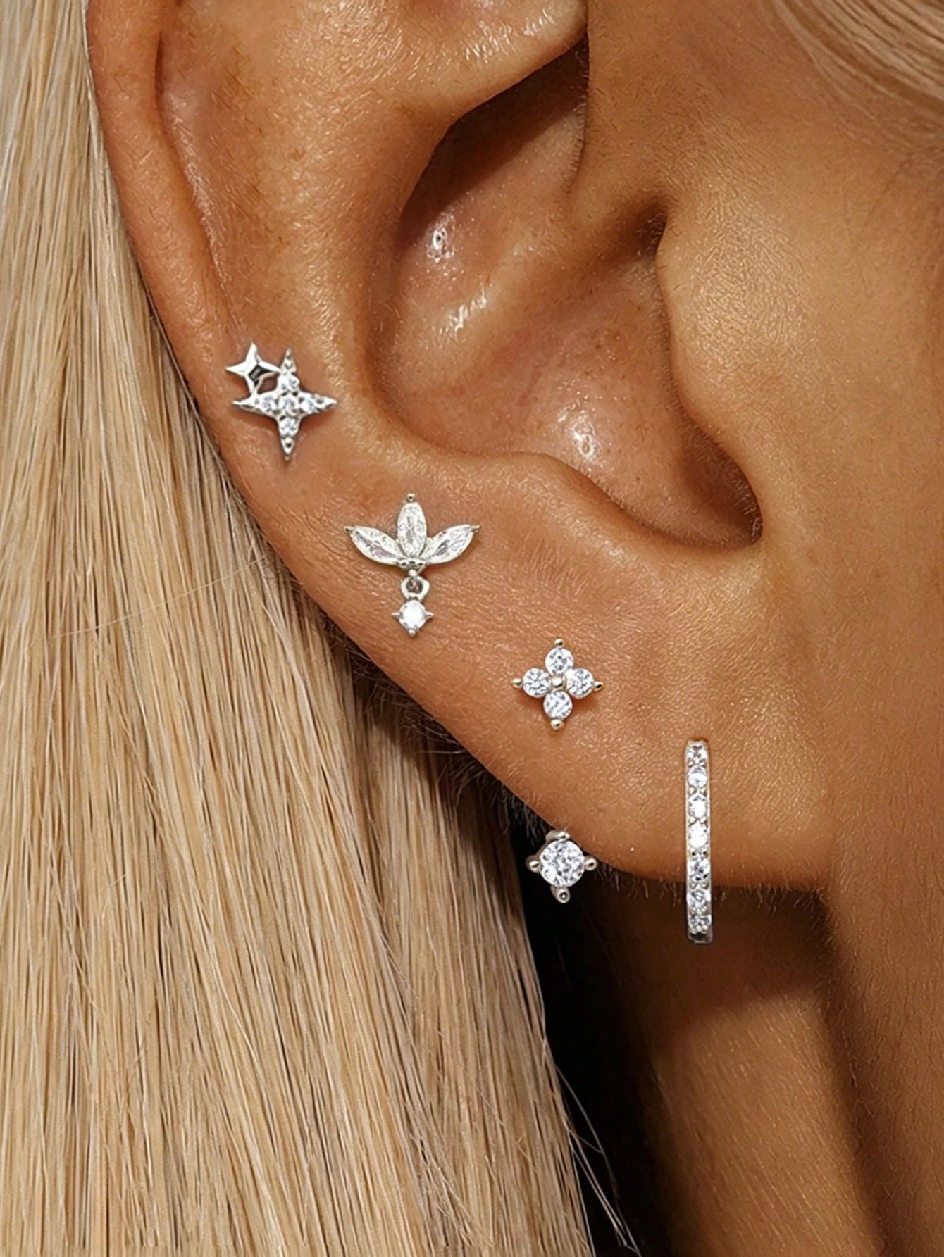 /Set Boucles d'oreilles à tige en forme d'étoile en acier inoxydable à la mode pour — vue 2