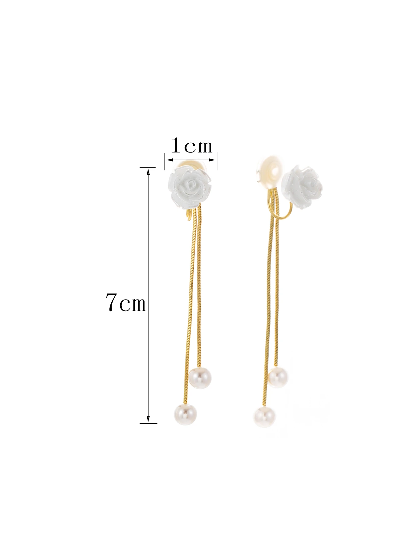 1 Paire De Boucles D'oreilles À Clips Avec Rose Camélia Blanche Et Fausses Perles Pour — vue 5