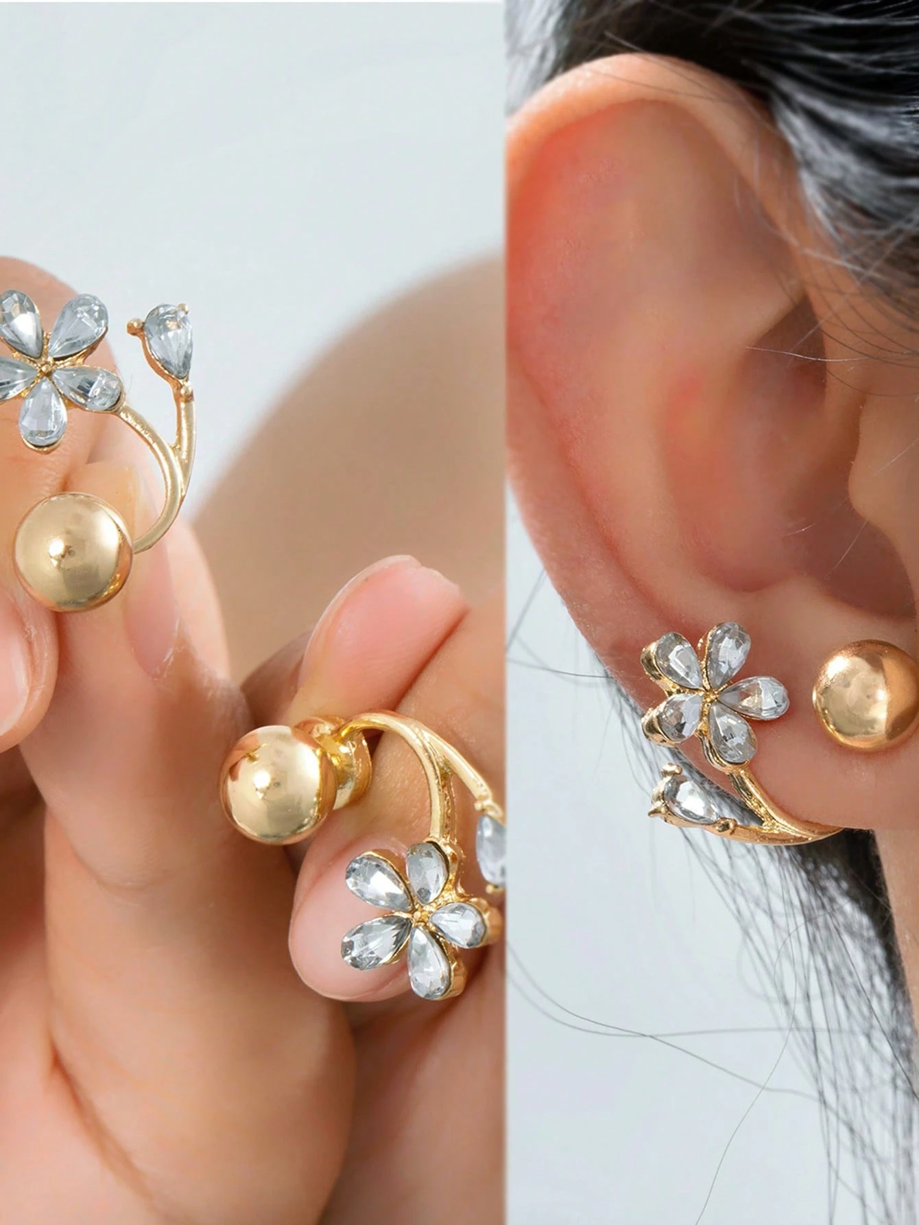 1 paire de boucles d'oreilles à boule de strass avec fermeture à vis double tête de style — vue 14