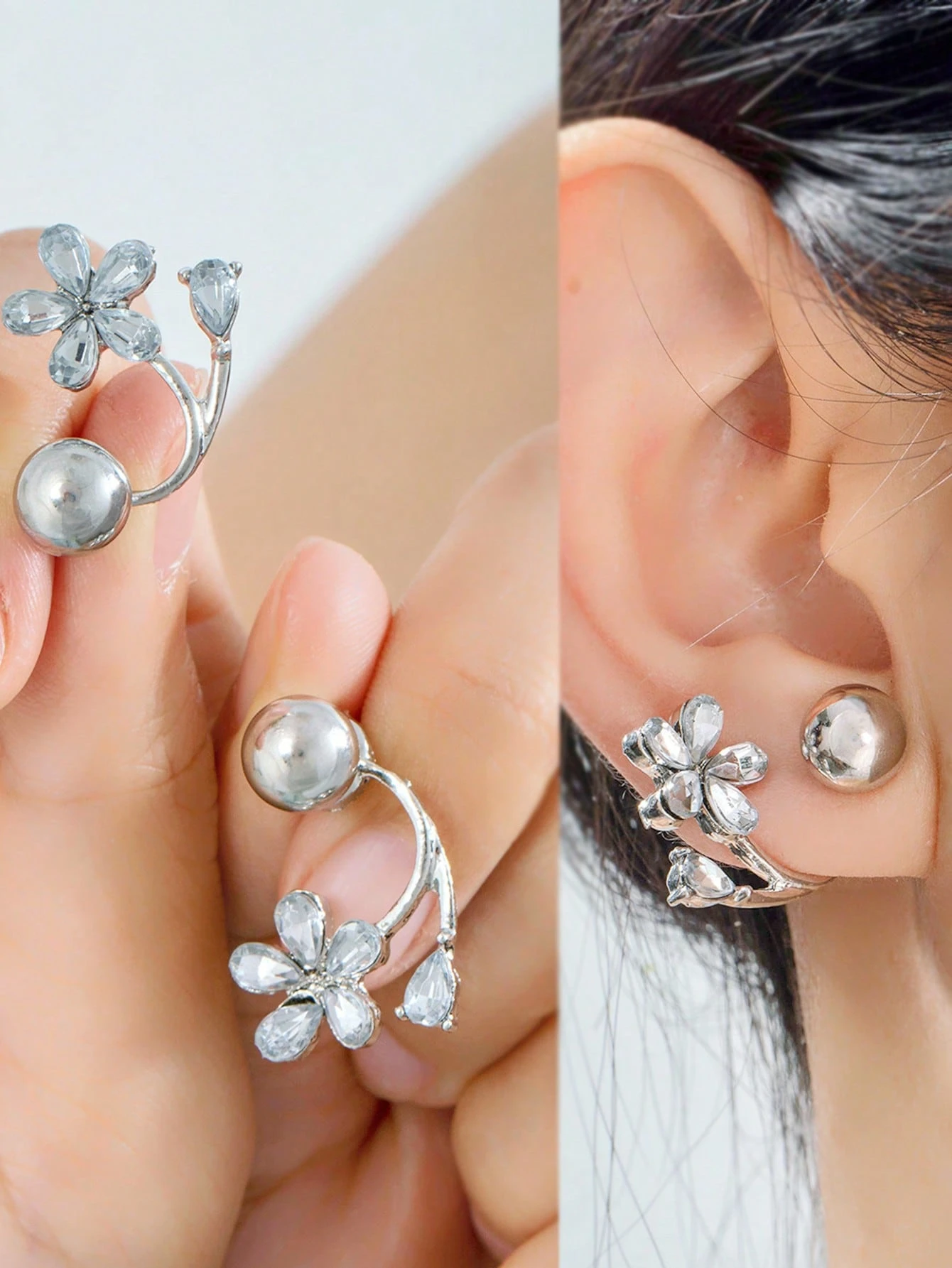 1 paire de boucles d'oreilles à boule de strass avec fermeture à vis double tête de style — vue 15