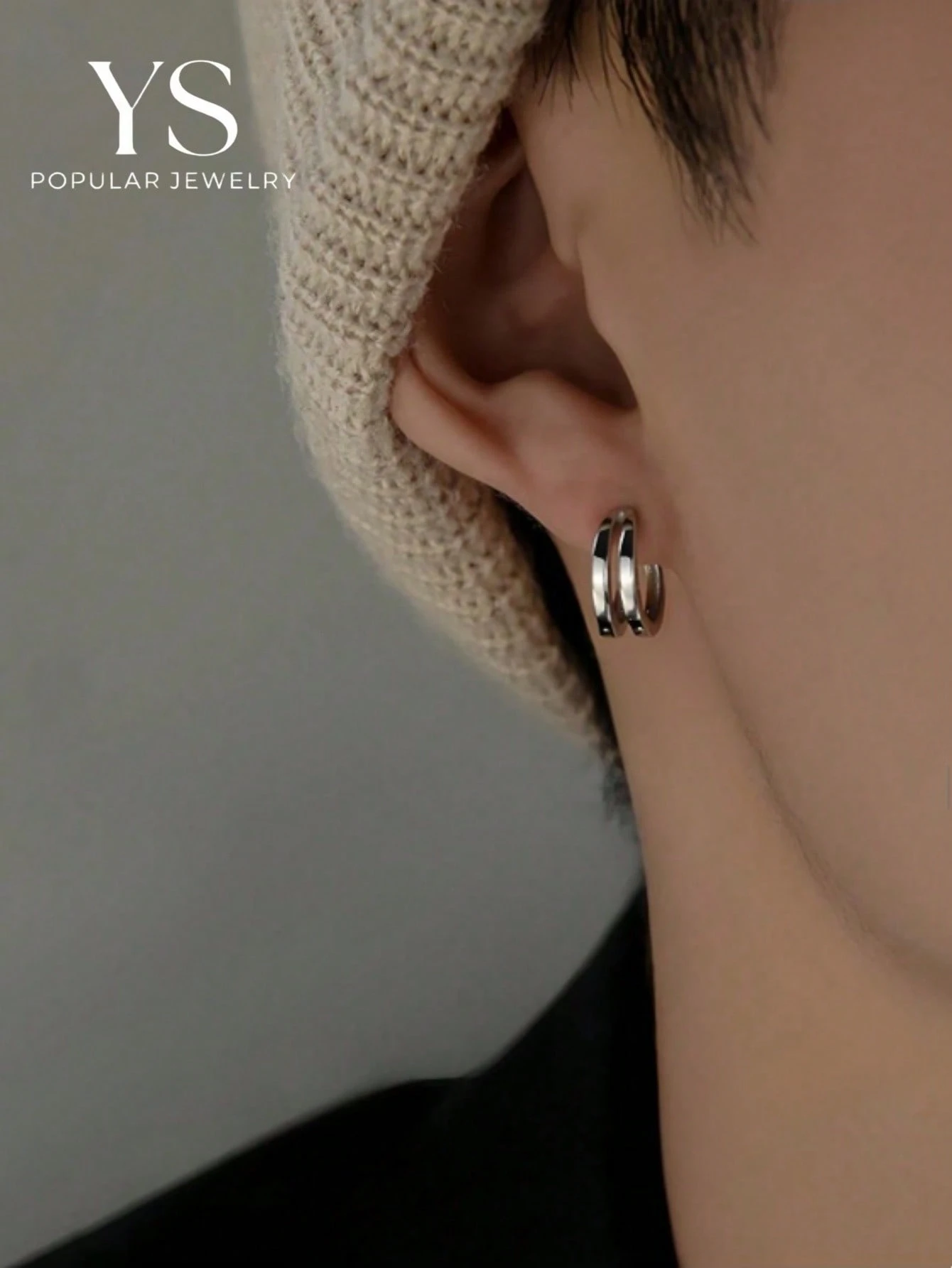 1 paire de boucles d'oreilles à double anneau minimalistes personnalisées pour hommes,