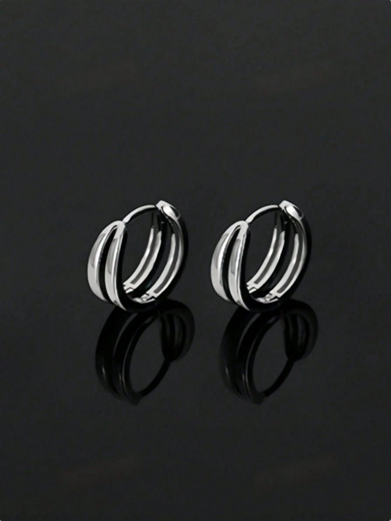1 paire de boucles d'oreilles à double anneau minimalistes personnalisées pour hommes, — vue 2