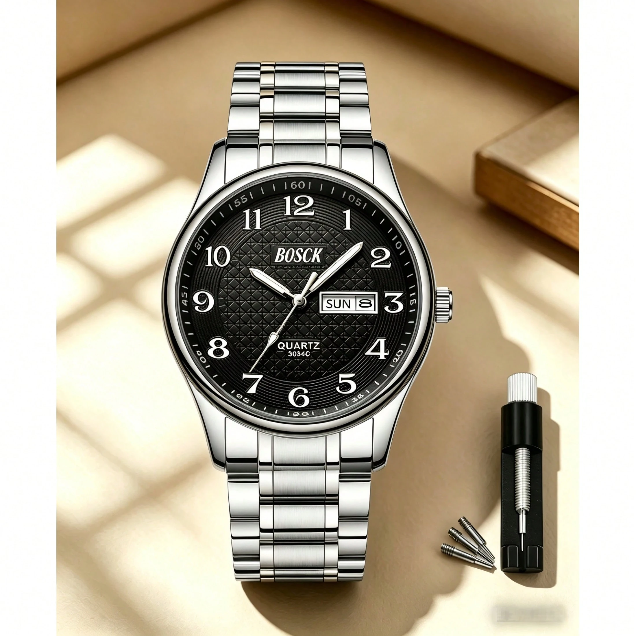Montre de luxe pour homme BOSCK, étanche jusqu'à 30 m, affichage lumineux, cadran rond,