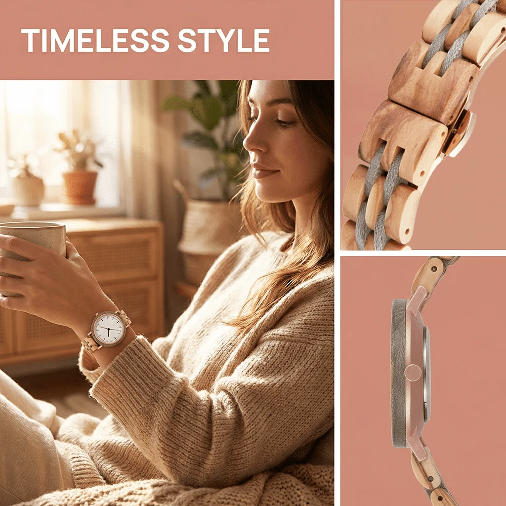 Montres pour femmes Montre classique en bois pour femmes Montre-bracelet de luxe à quartz — vue 5