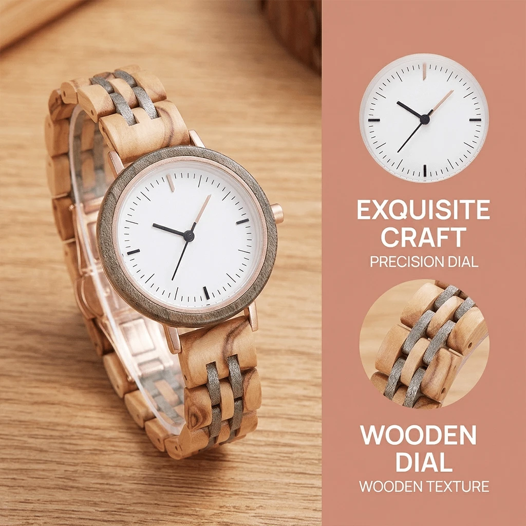 Montres pour femmes Montre classique en bois pour femmes Montre-bracelet de luxe à quartz — vue 3