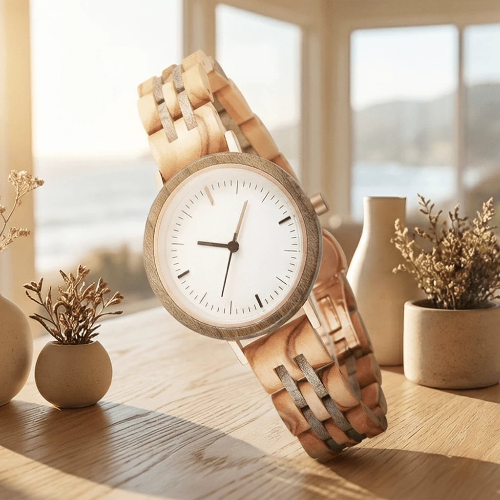 Montres pour femmes Montre classique en bois pour femmes Montre-bracelet de luxe à quartz — vue 8