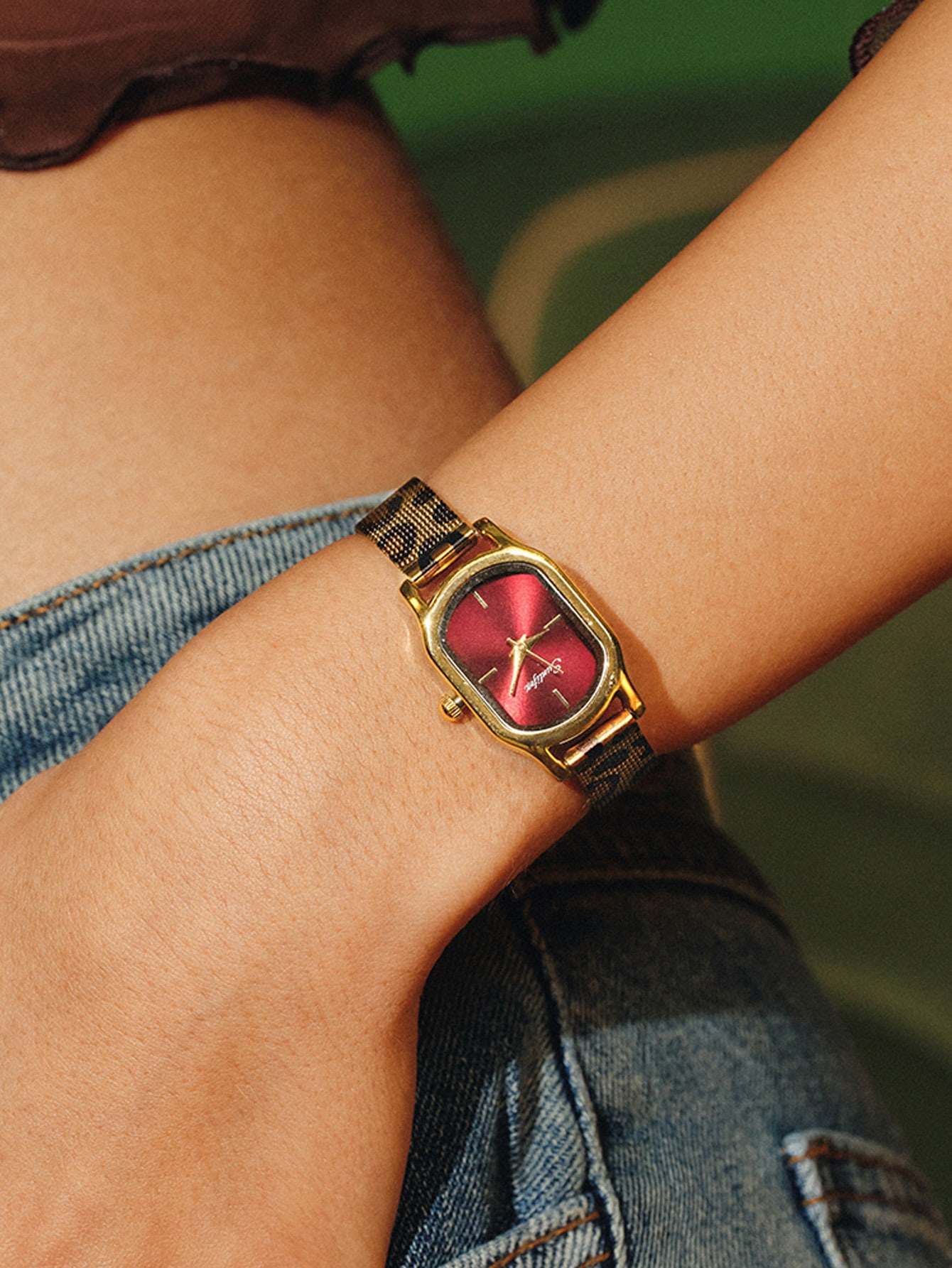 Glisma 1 pièce Montre à quartz pour femme style vintage ovale avec bracelet en bambou
