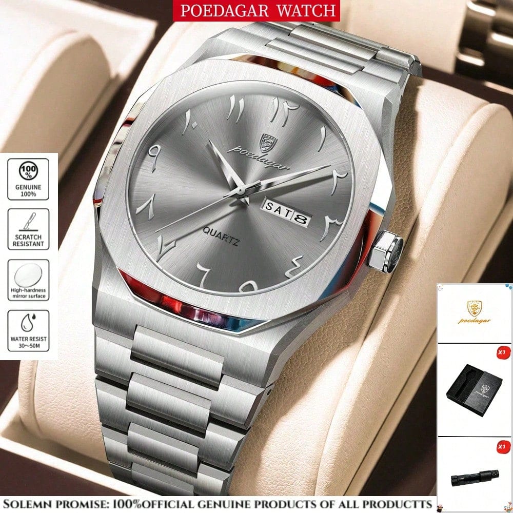 Montre à quartz minimaliste POEDAGAR, cadran à index, montre-bracelet en acier inoxydable
