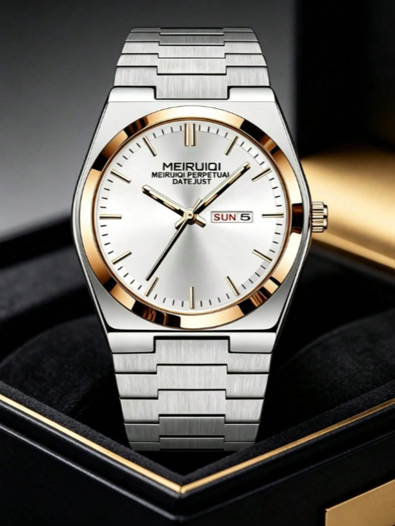 Montre mécanique automatique classique pour homme, guichet jour-date, cadran noir — vue 2